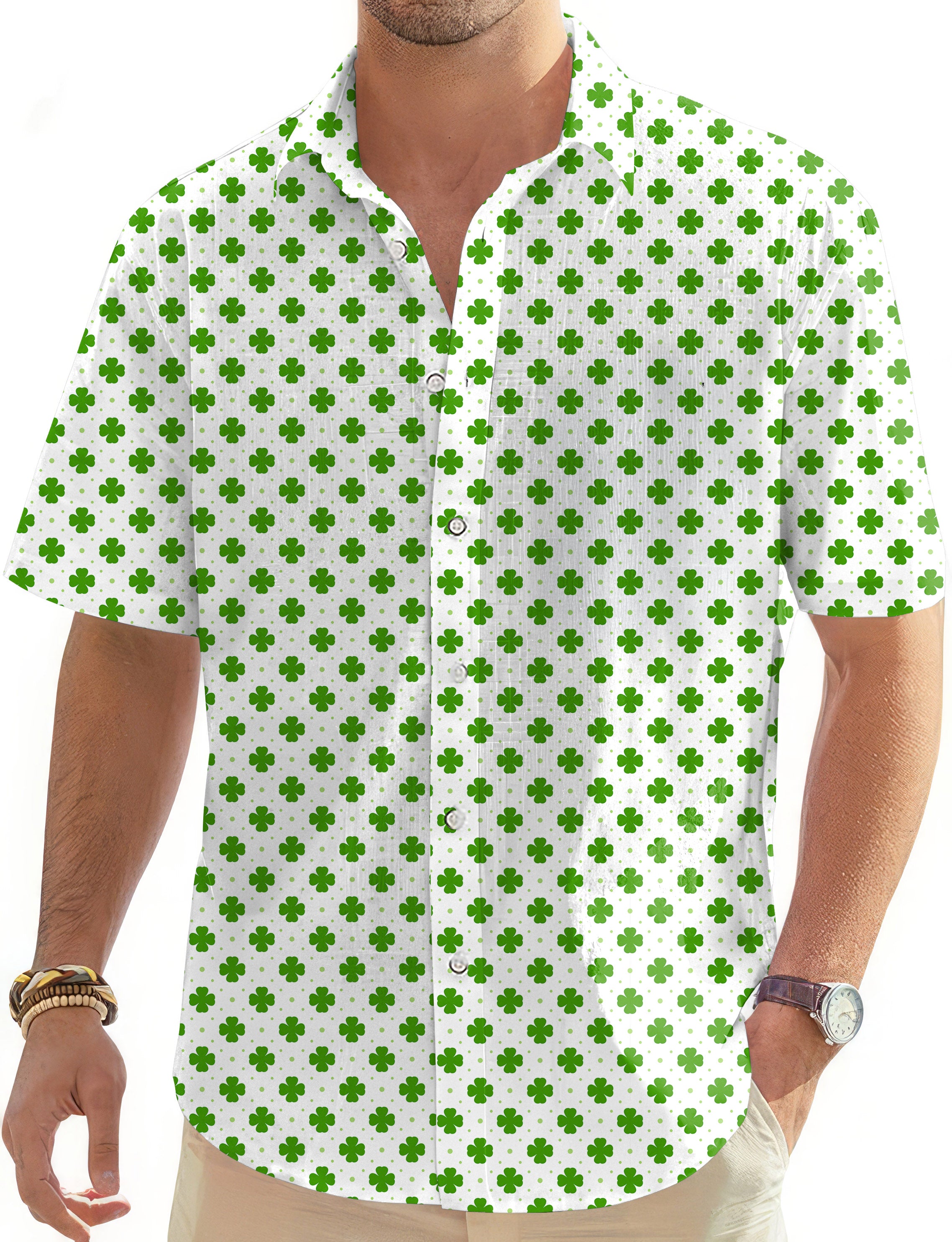 Leaf clover St. Patrick's Day-Men's Golf Hawaiian Shirts Button Down Shirt