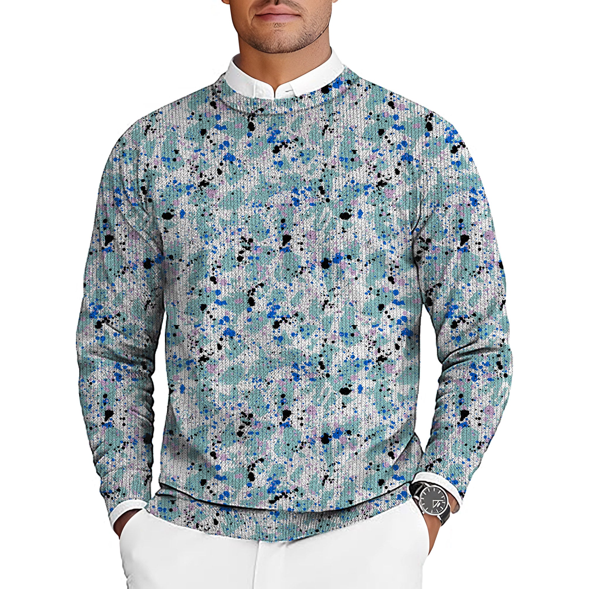 Paint Splatter Men's Golf Crewneck Pullover Sweaters Ugly Sweater