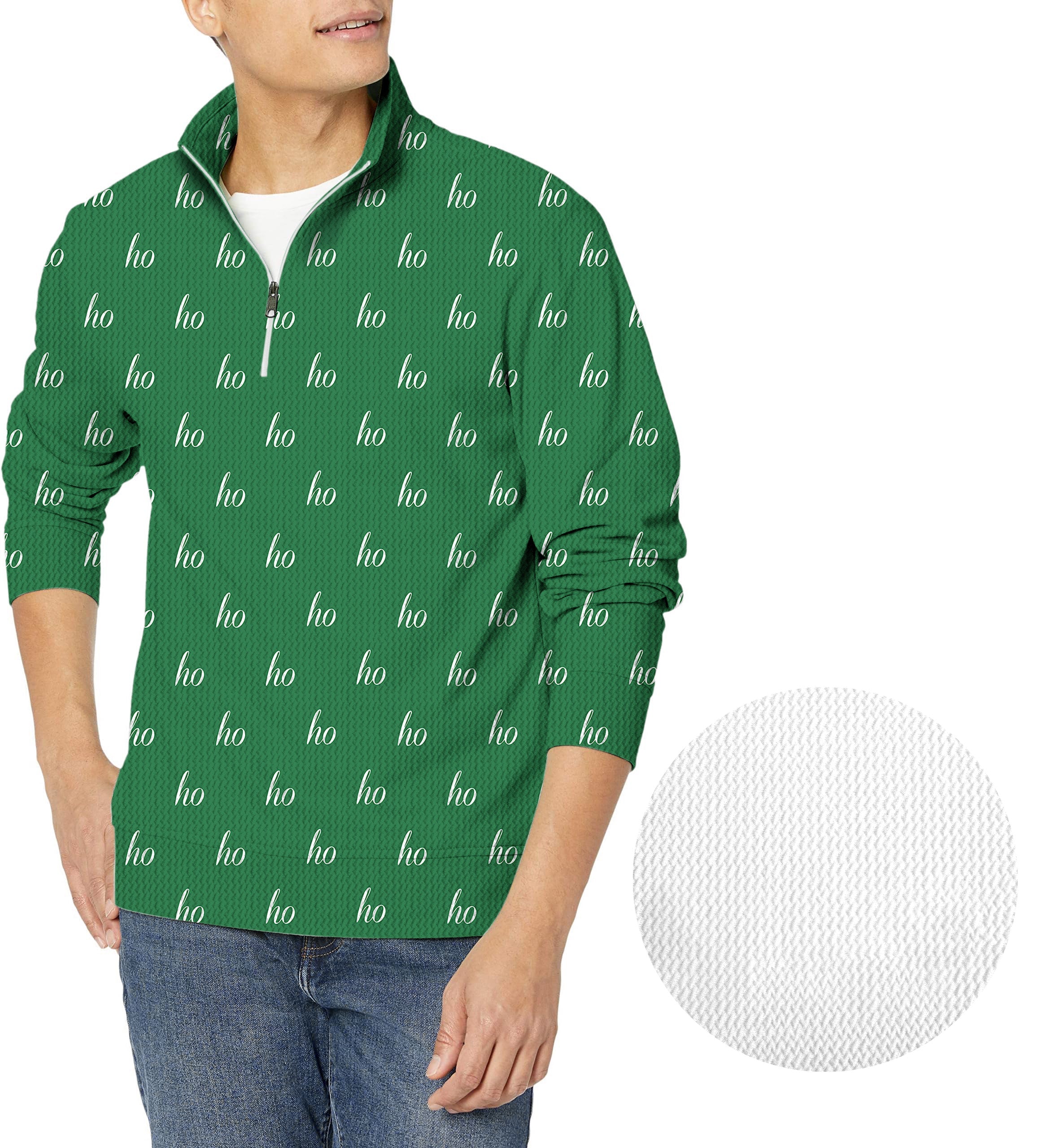 Green custom name men's golf waffle zipper pullover with Christmas ho pattern