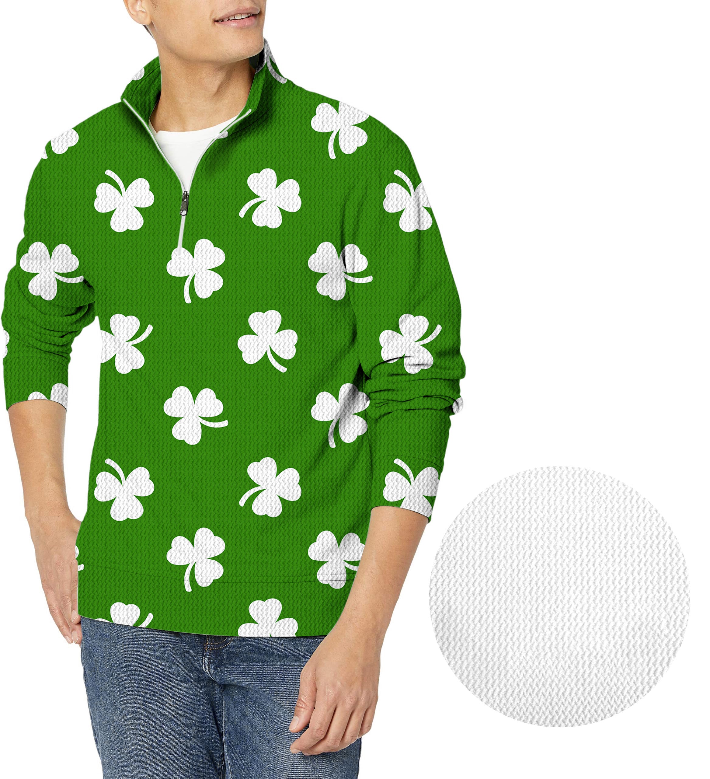 Leaf clover St. Patrick's Day-Men's Golf Waffle Zipper Pullover