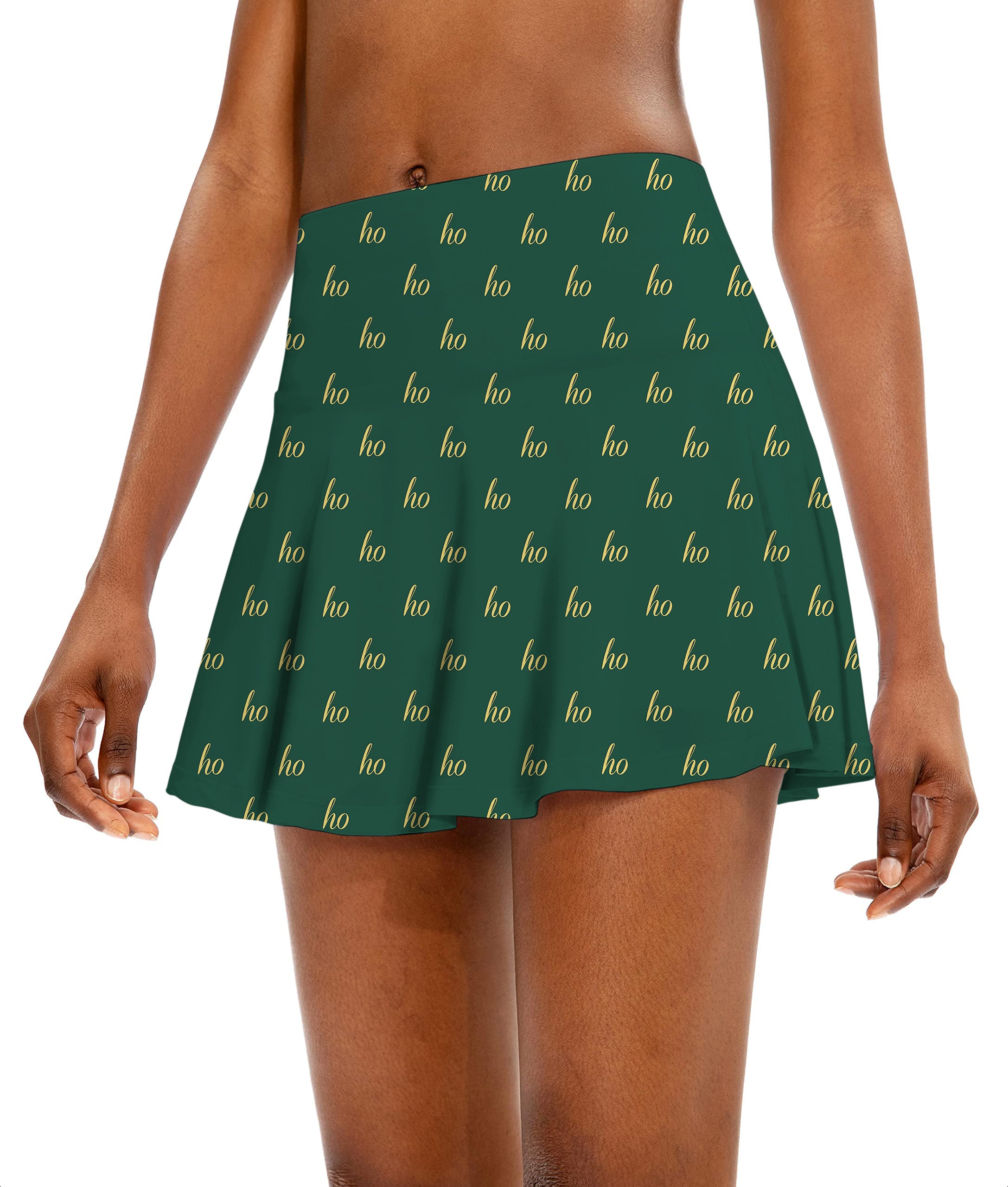 Dark Green Custom Name Christmas Women's Athletic Golf Skorts Flared Skirts