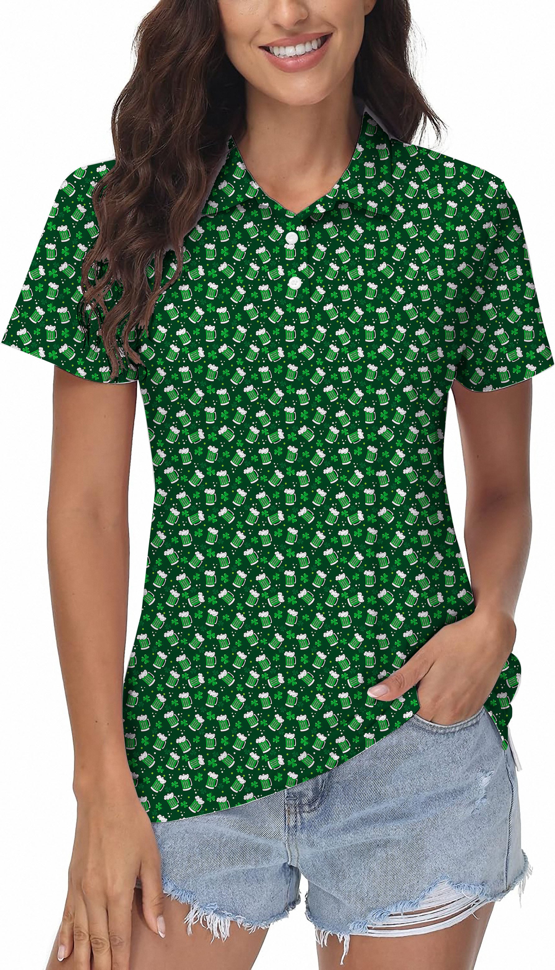 Green beer clover leaf St. Patrick's Day Women's Golf Polo