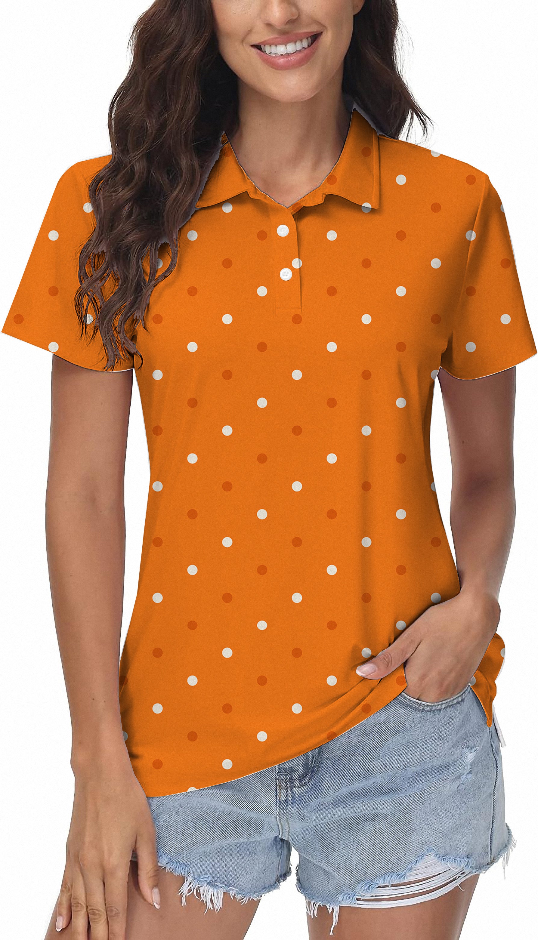 Halloween yellow and white polka dots Women's Golf Polo