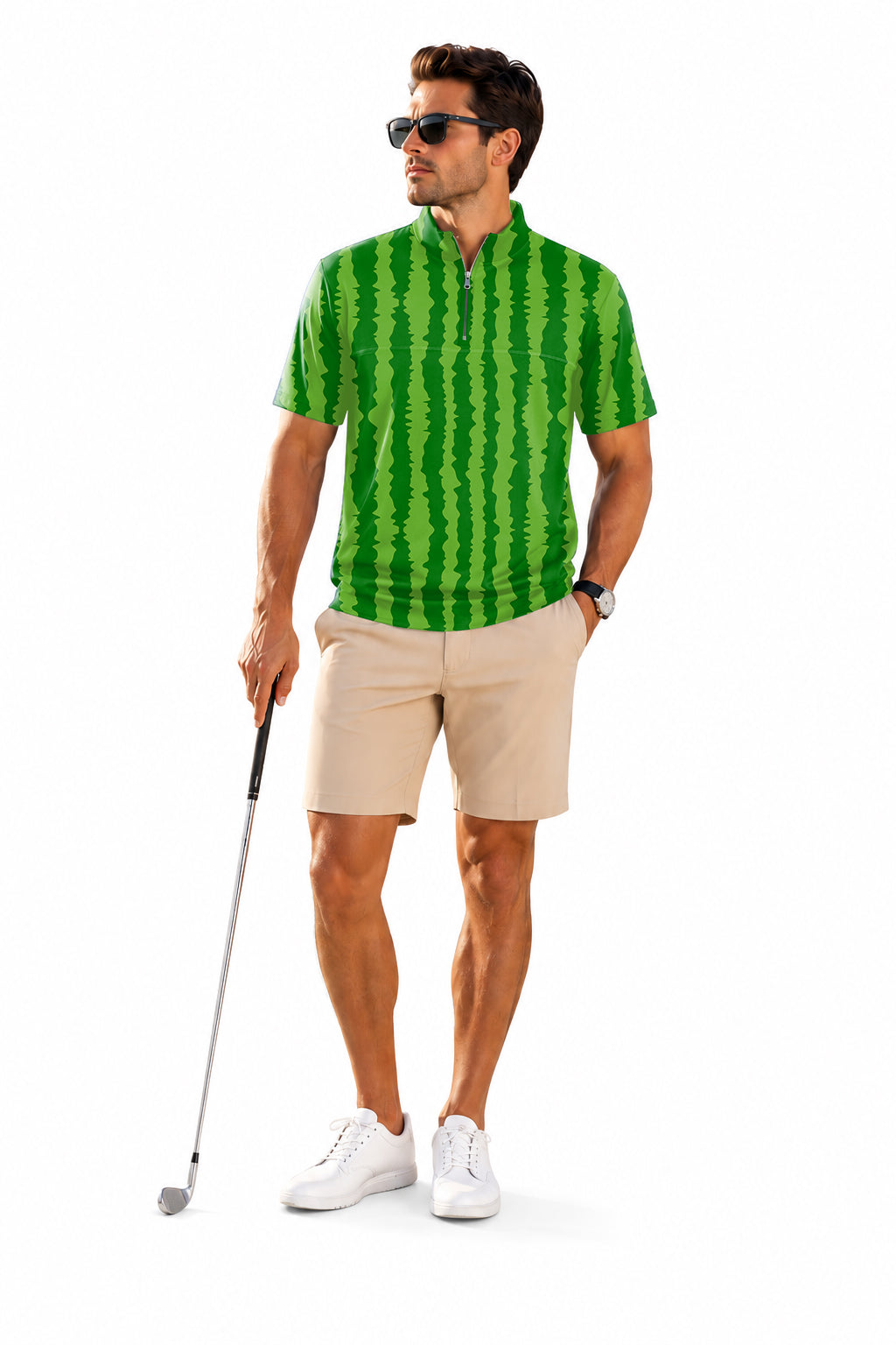 Men's Short Sleeve Quarter Zip Golf Pullover watermelon stripes