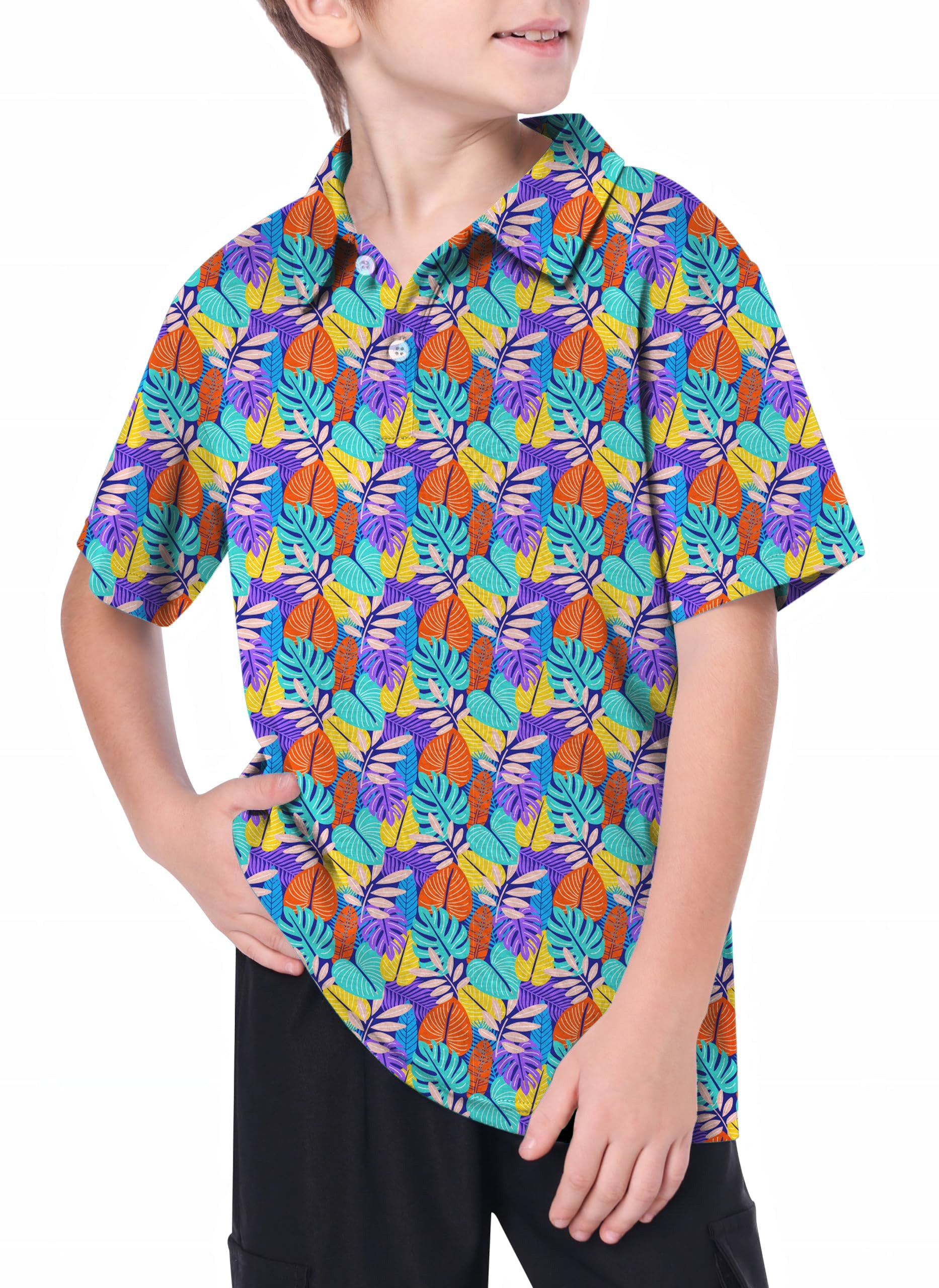 Youth Tropical palm leaves Golf Polo