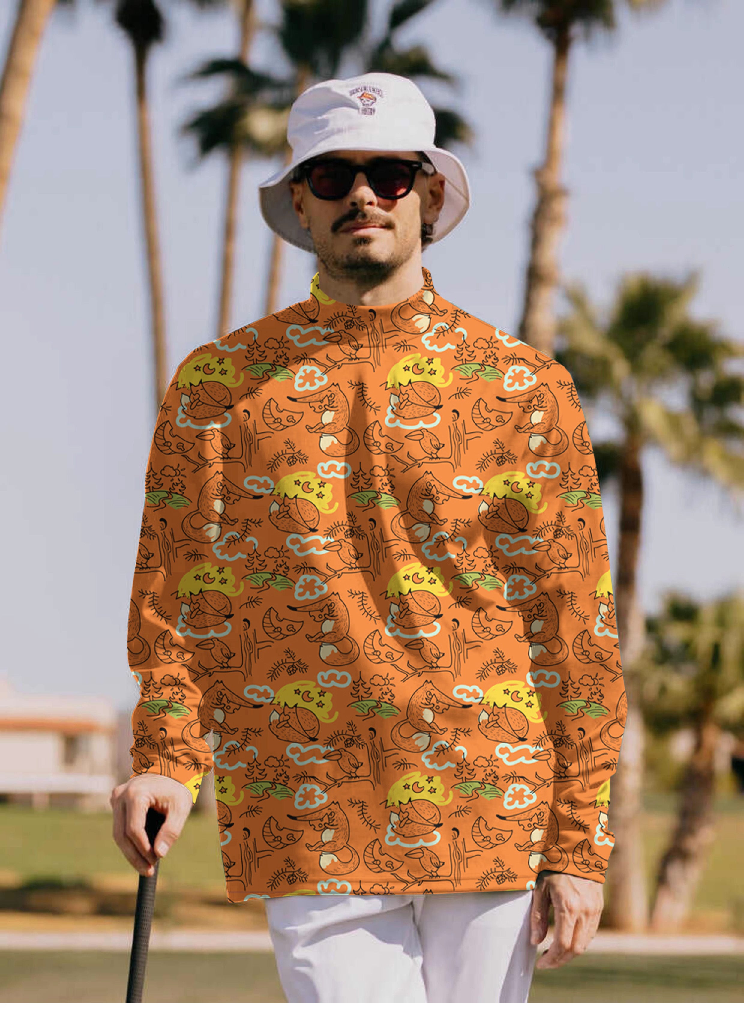 Men's Lazy fox Pullover High neck Long/Short sleeve T-Shirt