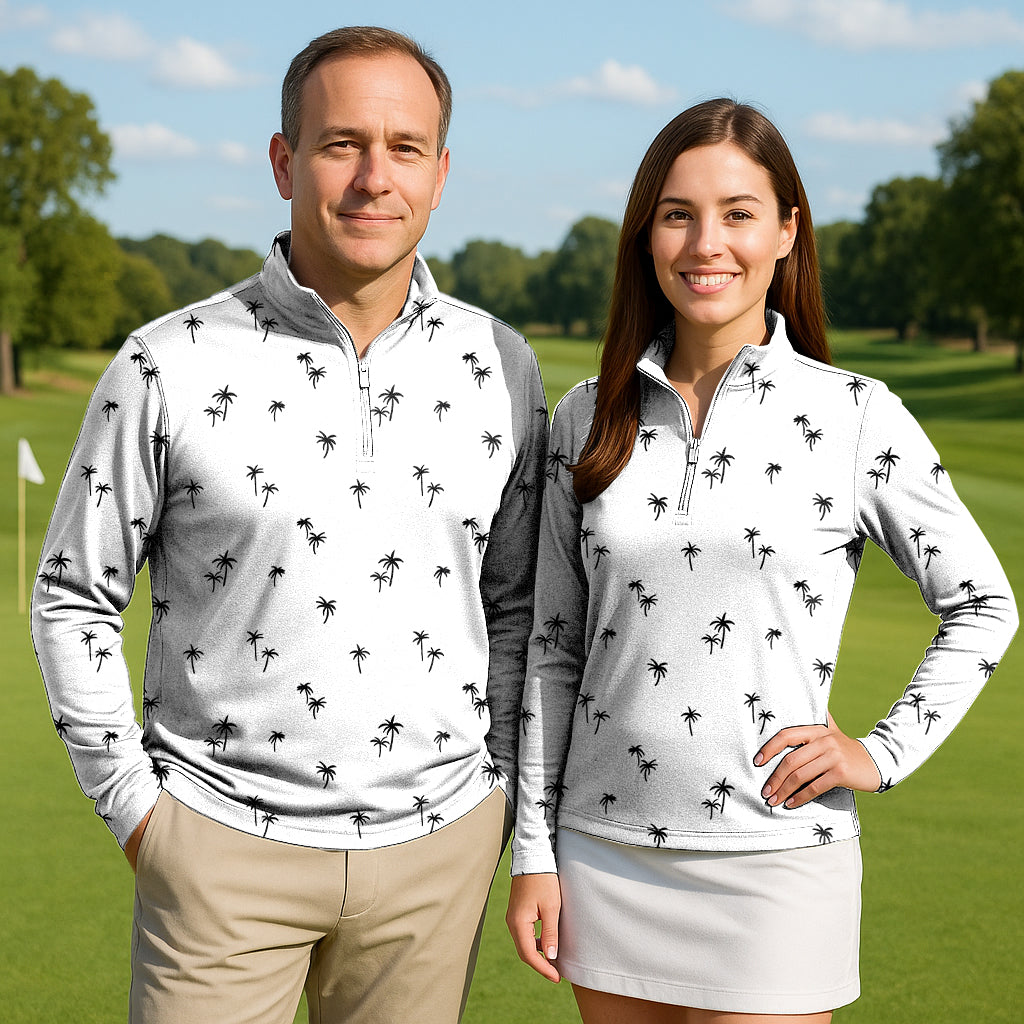 Palm Noir Couple Golf Active 3/4 Zipper Top Long Sleeves