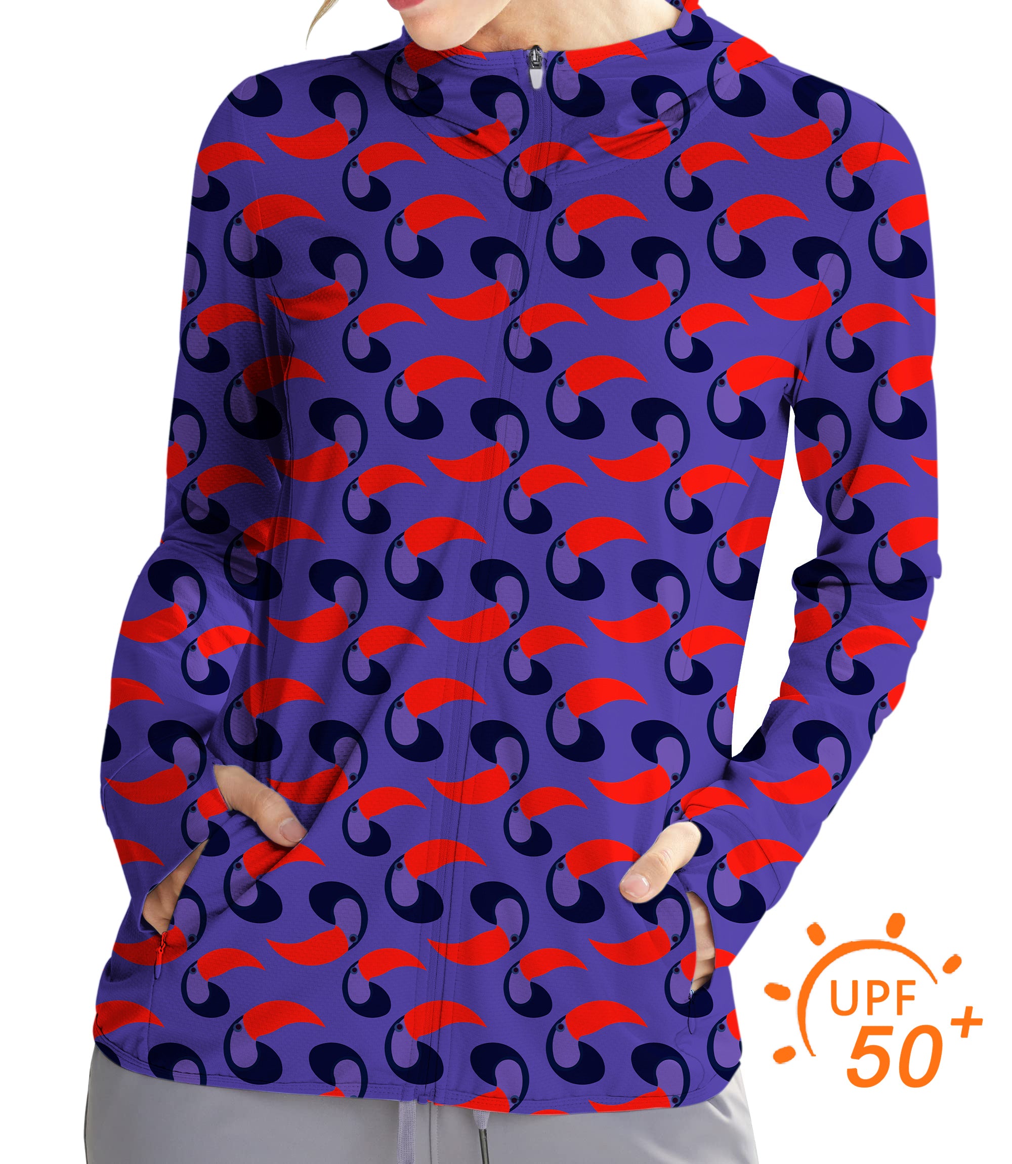 Women's Outdoor purple toucan Golf Sun Protection Slim Fit zip hoodies