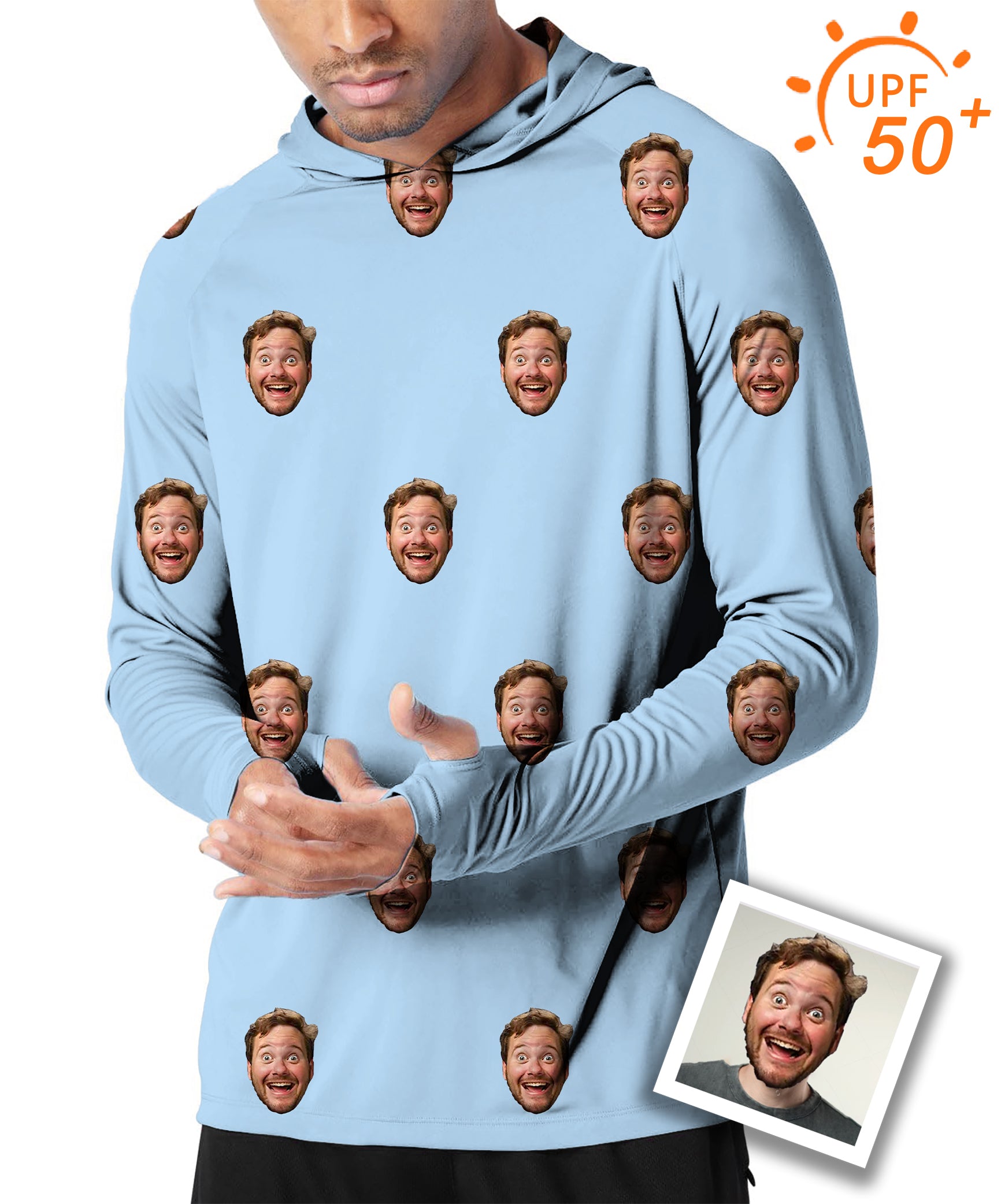 Men's Outdoor Custom Photo Funny Face Golf Sun Protection Loose Fit  hoodies