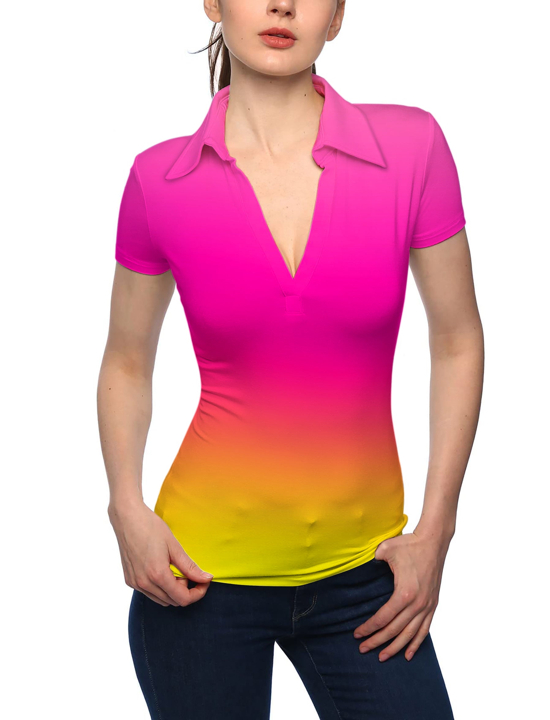 Women's Neon Gradients V Neck Golf Polo