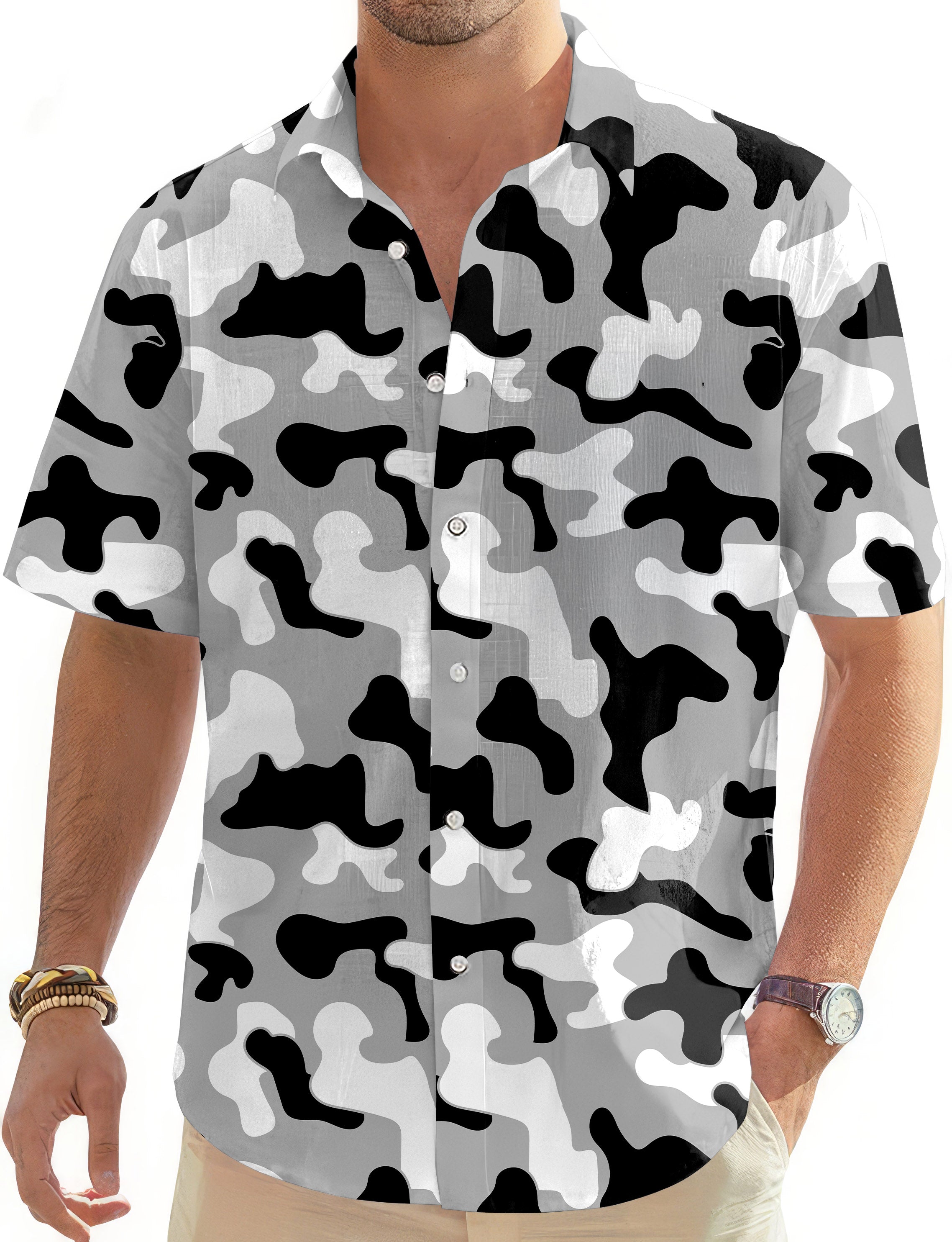 Grey camouflage-Men's Golf Hawaiian Shirts Button Down Shirt limited edition