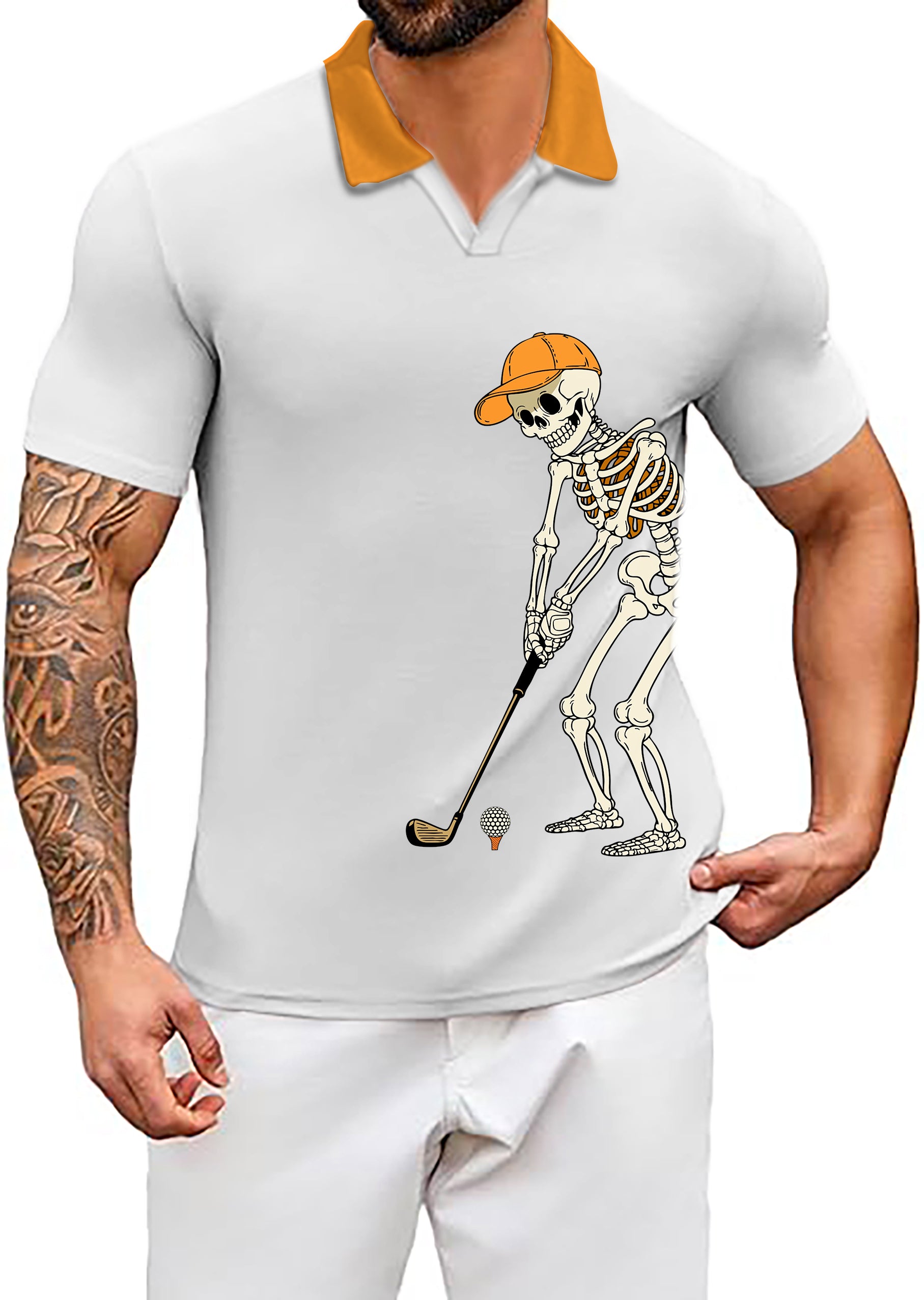 Men's Coconut Palm Navy Blue Ink Dots V Pumpkin White Halloween Skeleton Golf