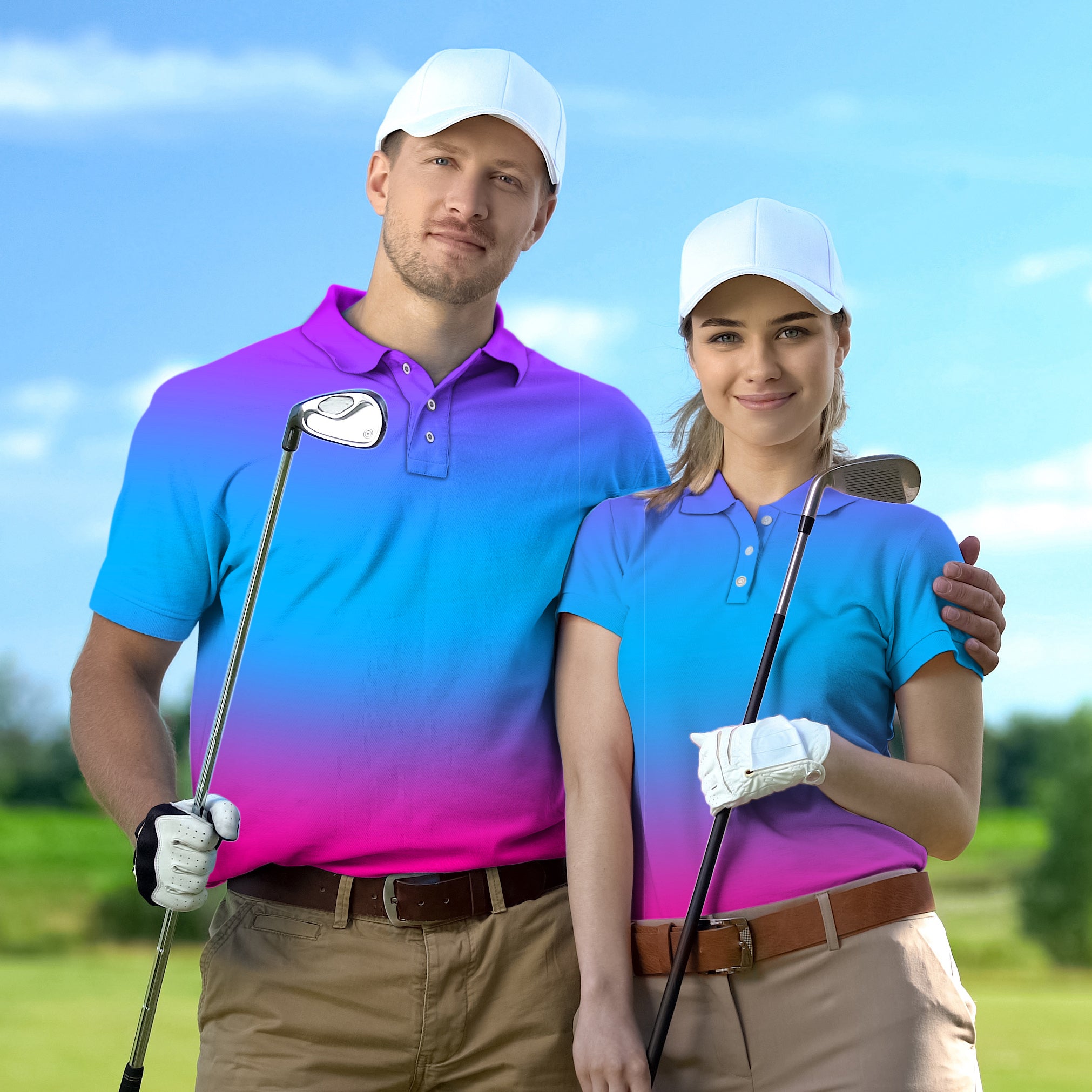 Golf Polo Couple Family set Neon Gradients tournament