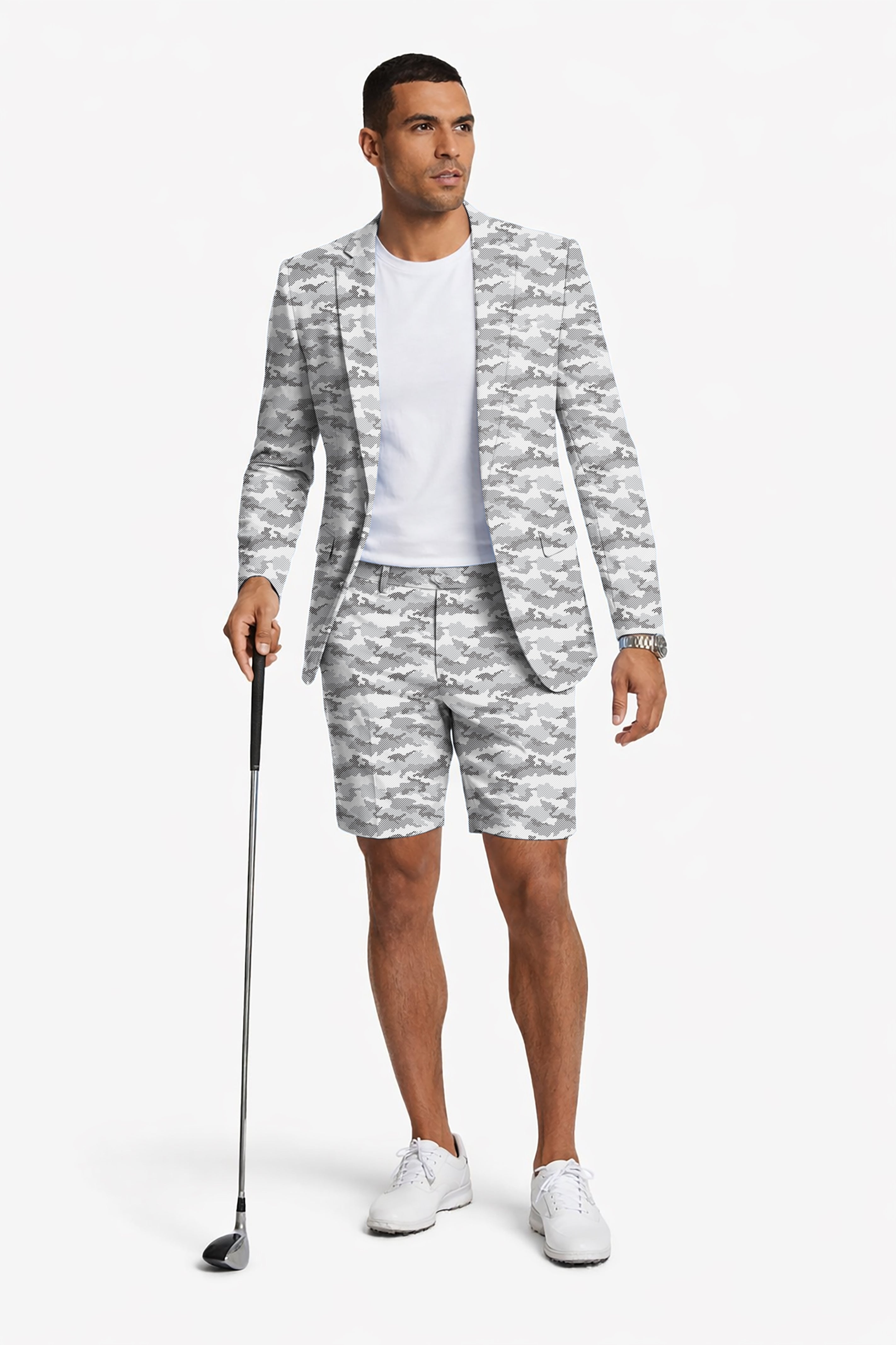 Snow Camo Men's Party Costumes-Theme Party 2pcs Suit set-Blazer Shorts