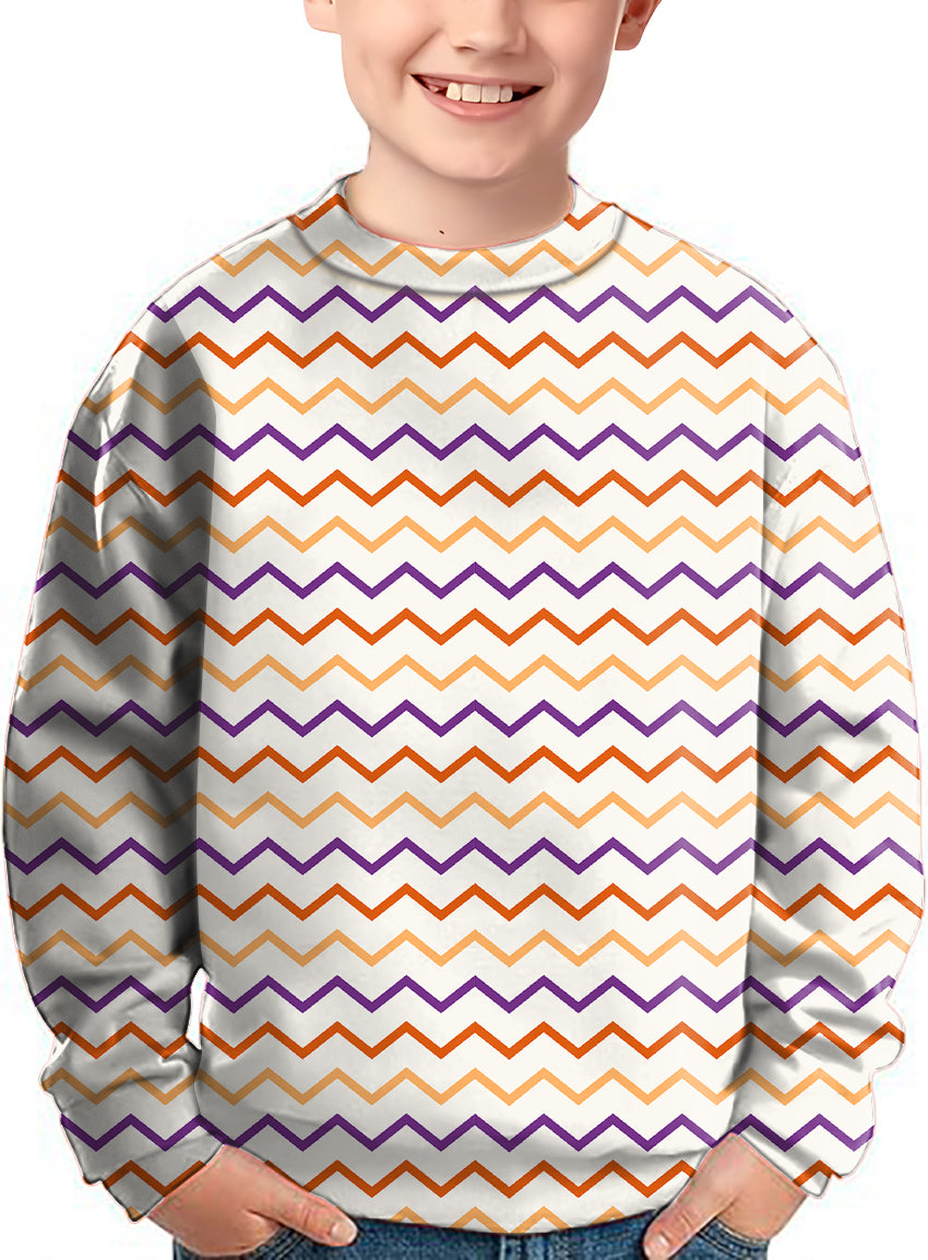 Colorful Halloween Waves Crewneck Pullover Kids Ugly Sweater