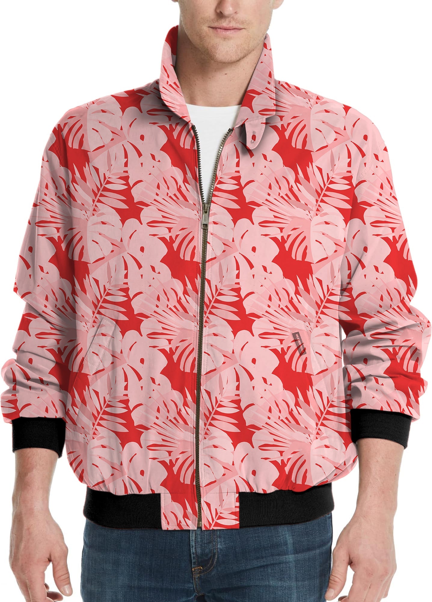red tropical leaves and plants Men's Golf Windbreaker Light Jacket