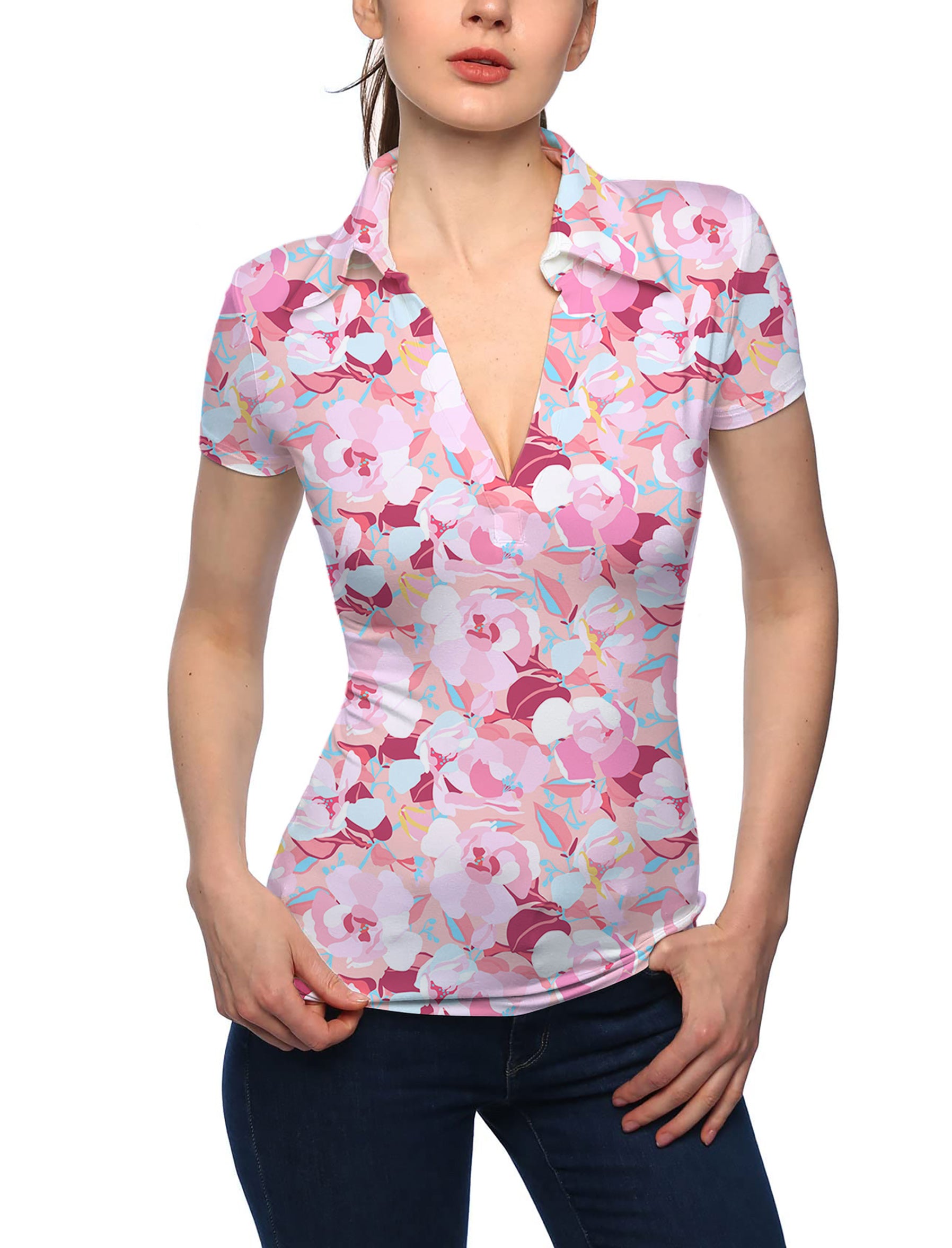 Women's Summer Camo V Neck Golf Polo