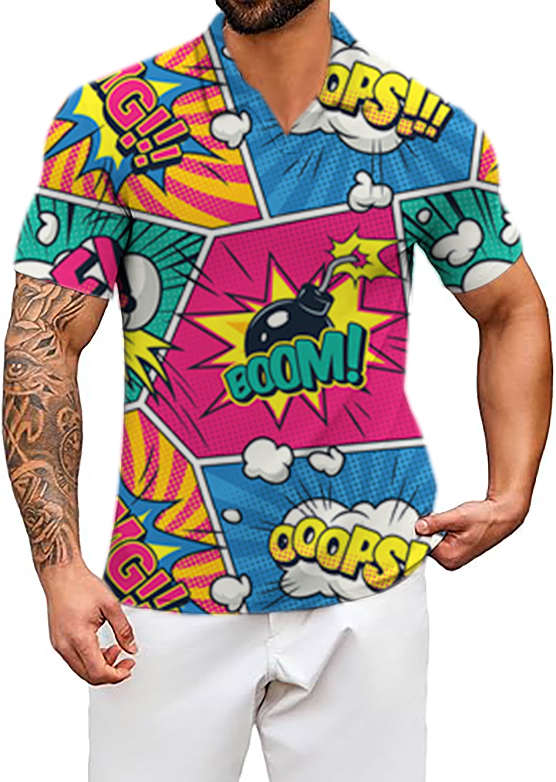 Men's BOOM POOF V Neck Golf Polo Shirts