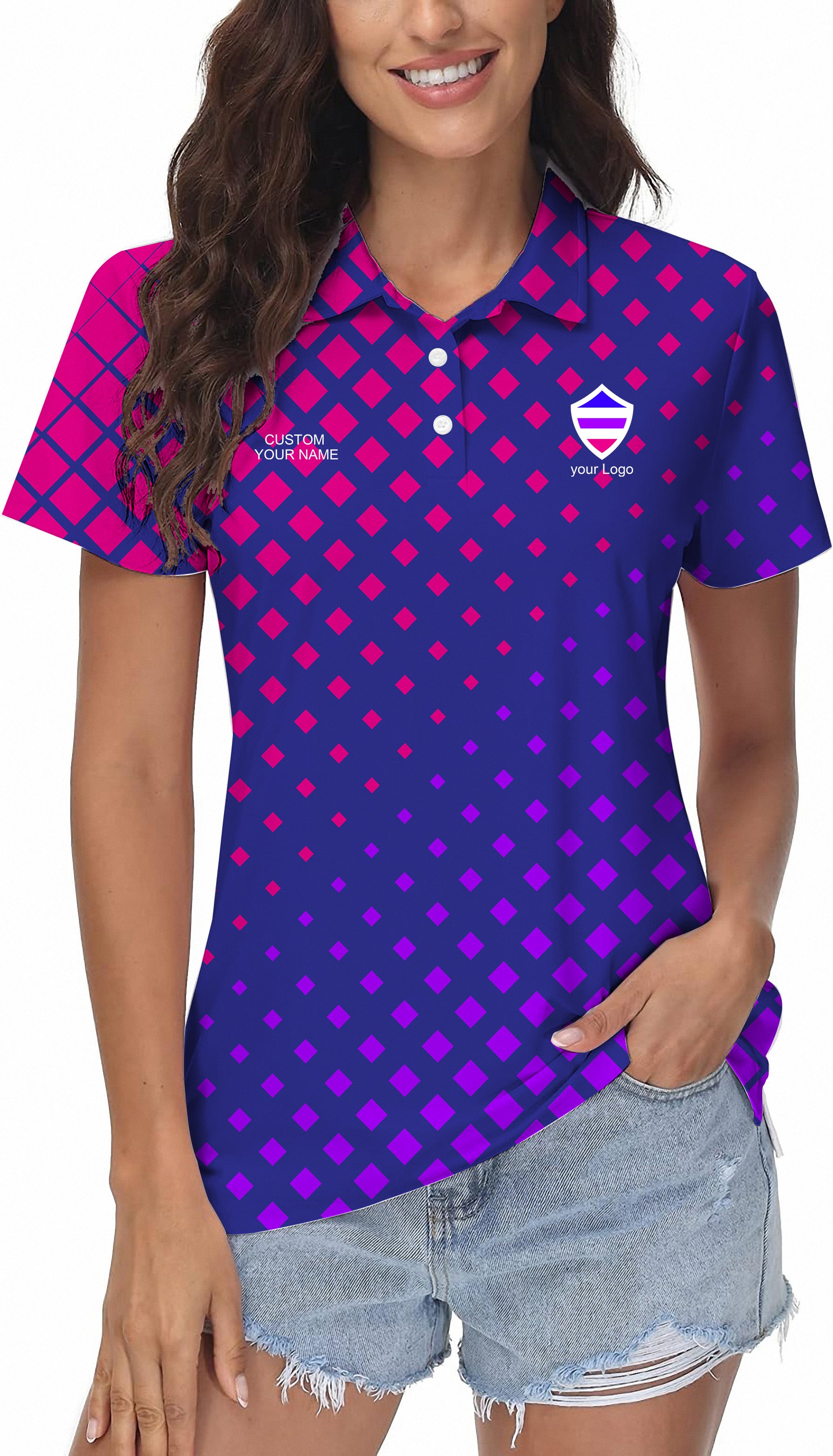 blue purple pink sport Team Women's Golf Polo