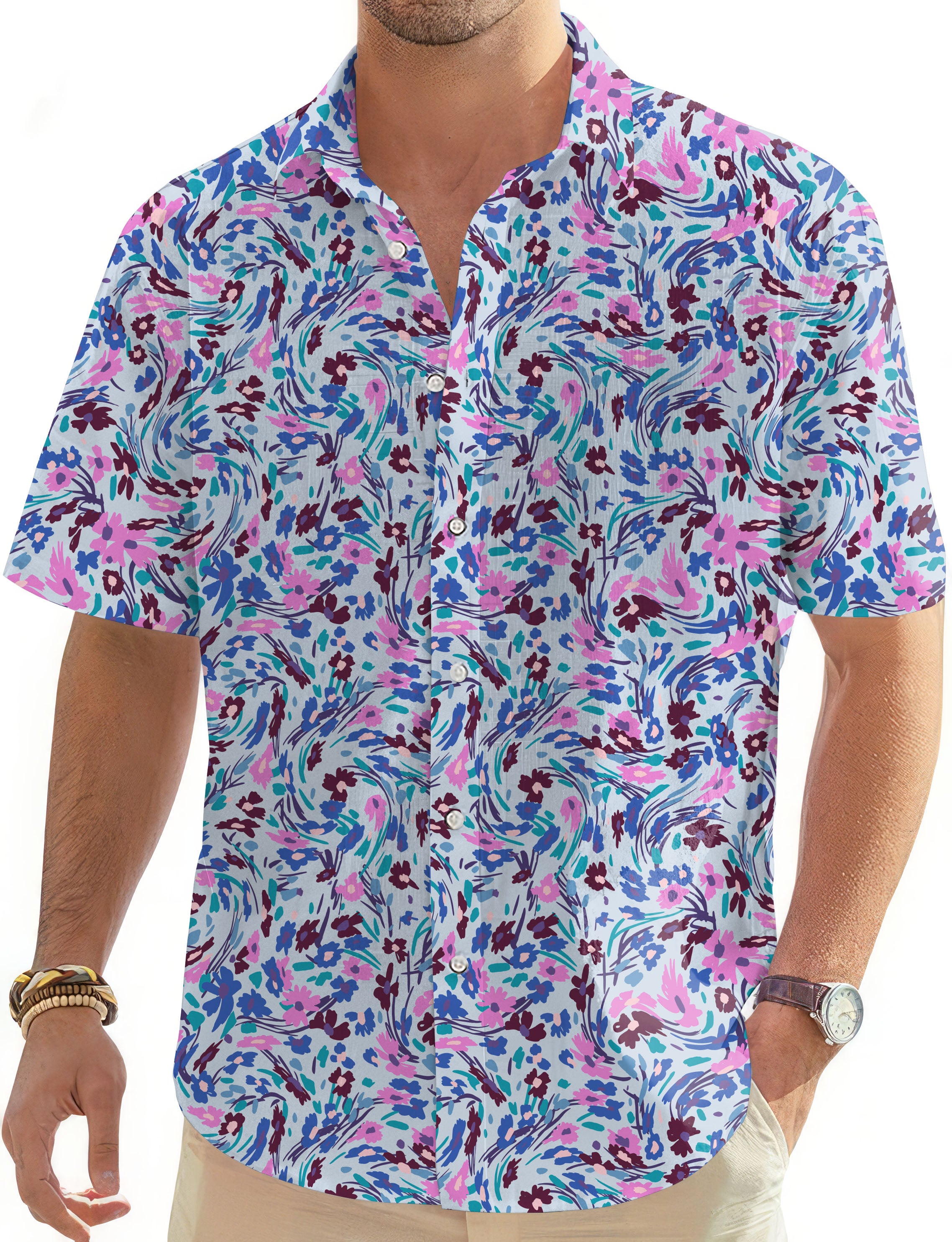 Flower Twist-Men's Golf Hawaiian Shirts Button Down Shirt