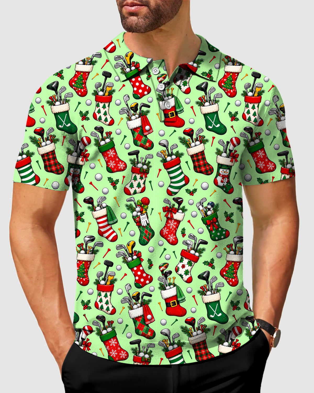 Men's Christmas Stocking green Designer style Sam’s Weird Studio Polo Sam’s Weird Studio