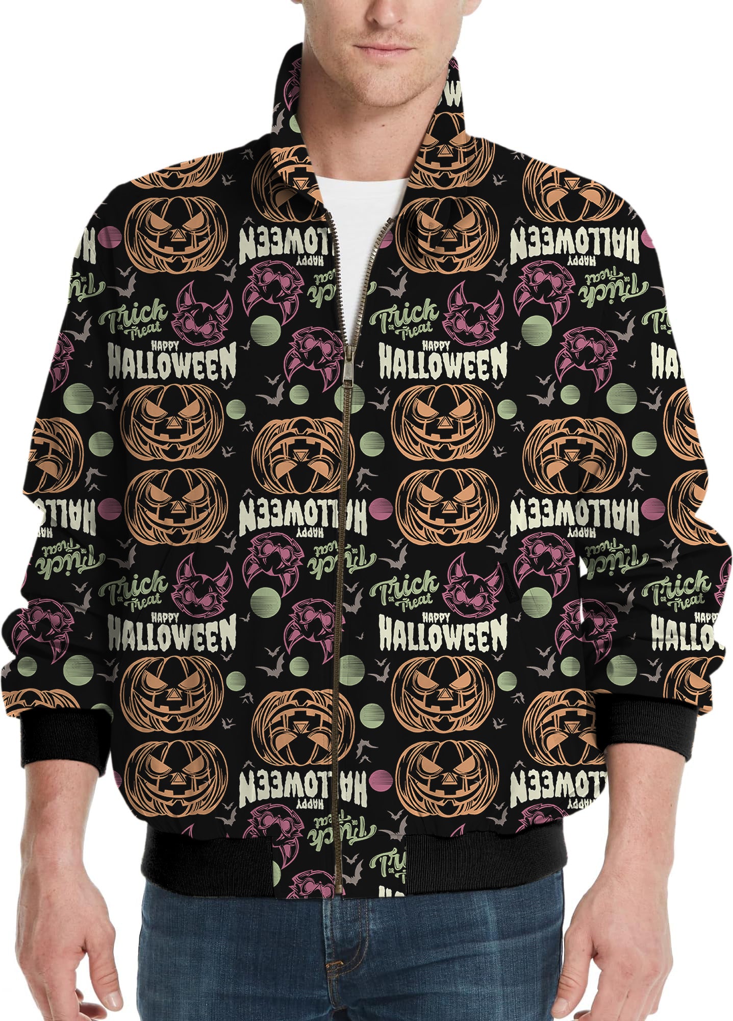 Happy Halloween Colorful Pumpkin Men's Golf Windbreaker Light Jacket