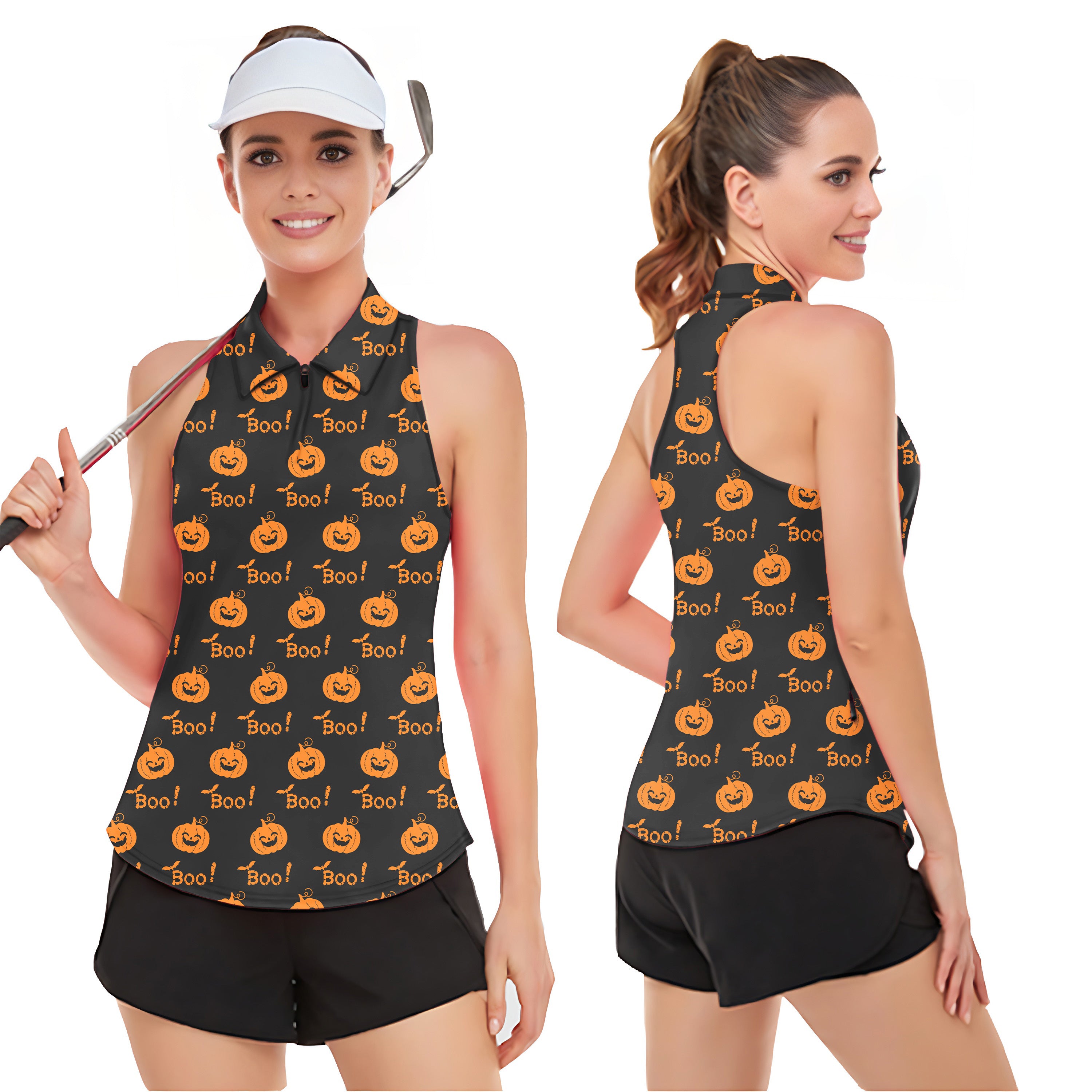 Halloween Boo Pumpkin Women’s Sleeveless Golf Tank Top Shirt Polo