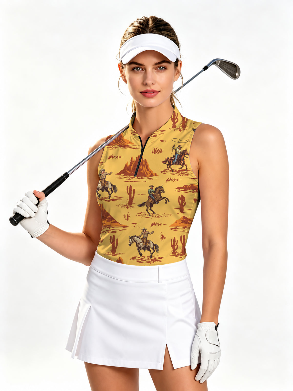 west cowboy Women's Quarter Zip Mock Neck Sleeveless Golf Athletic Blouse