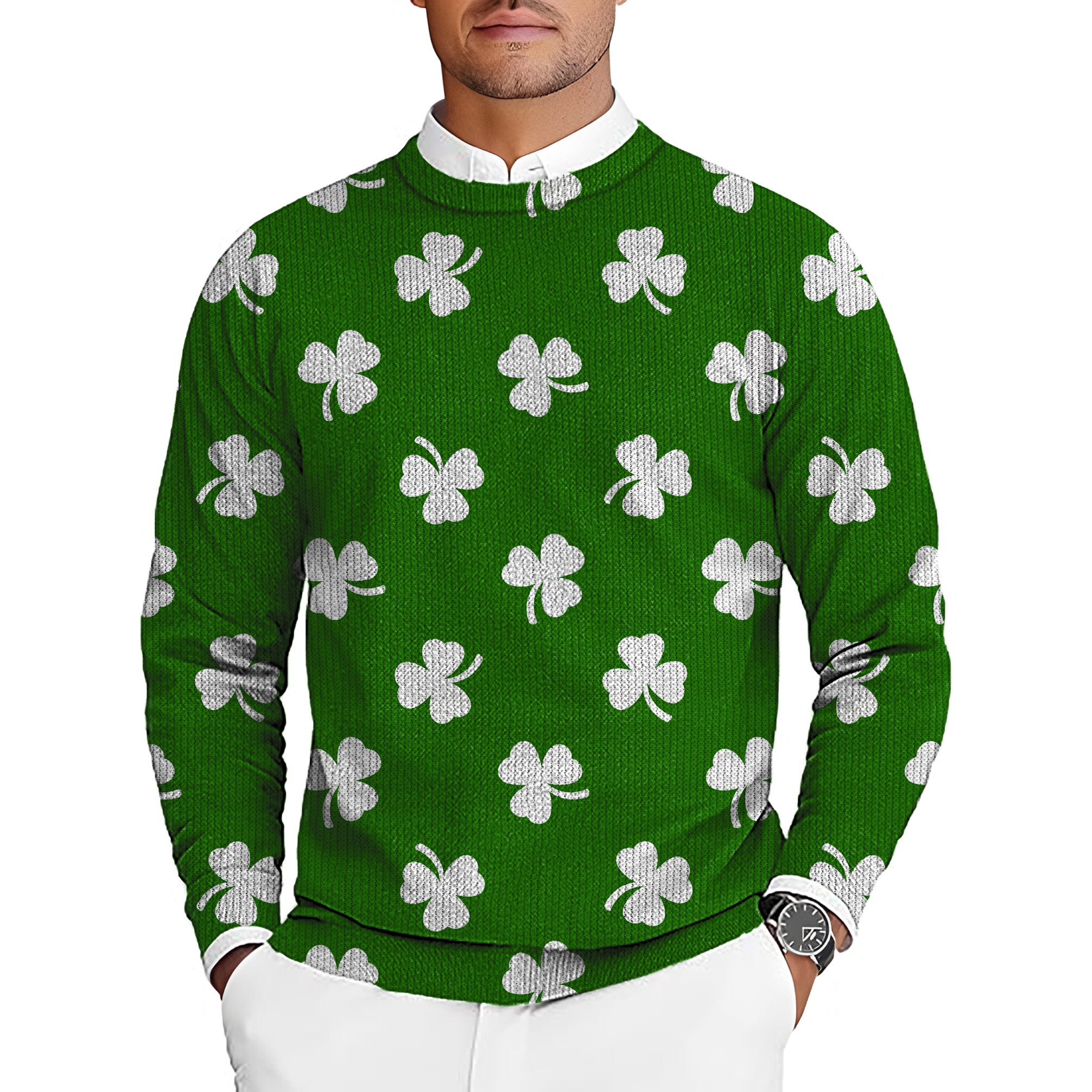 Leaf clover St. Patrick's Day Men's Golf Crewneck Pullover Sweaters Ugly Sweater