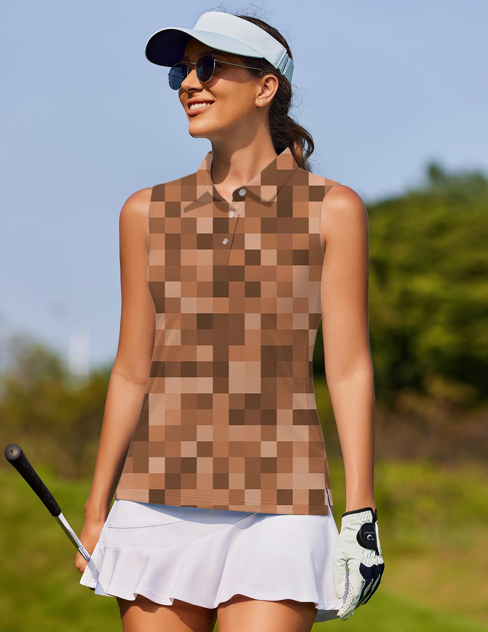 Brown Pixel Big Women's golf Sleeveless shirt
