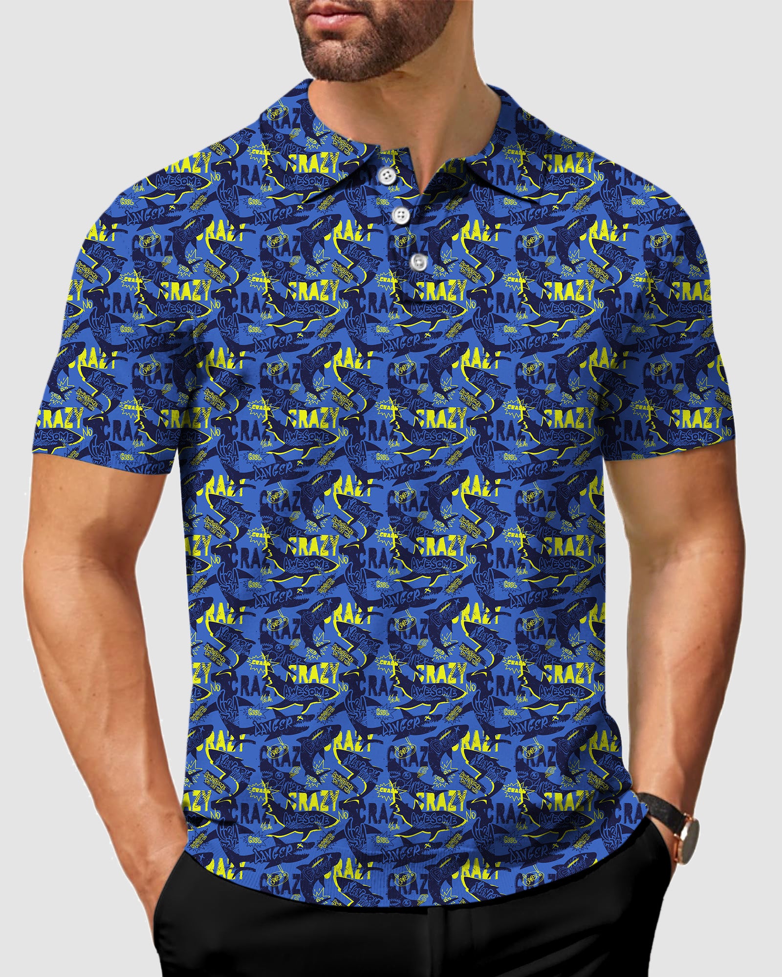 Men's awesome shark Polo