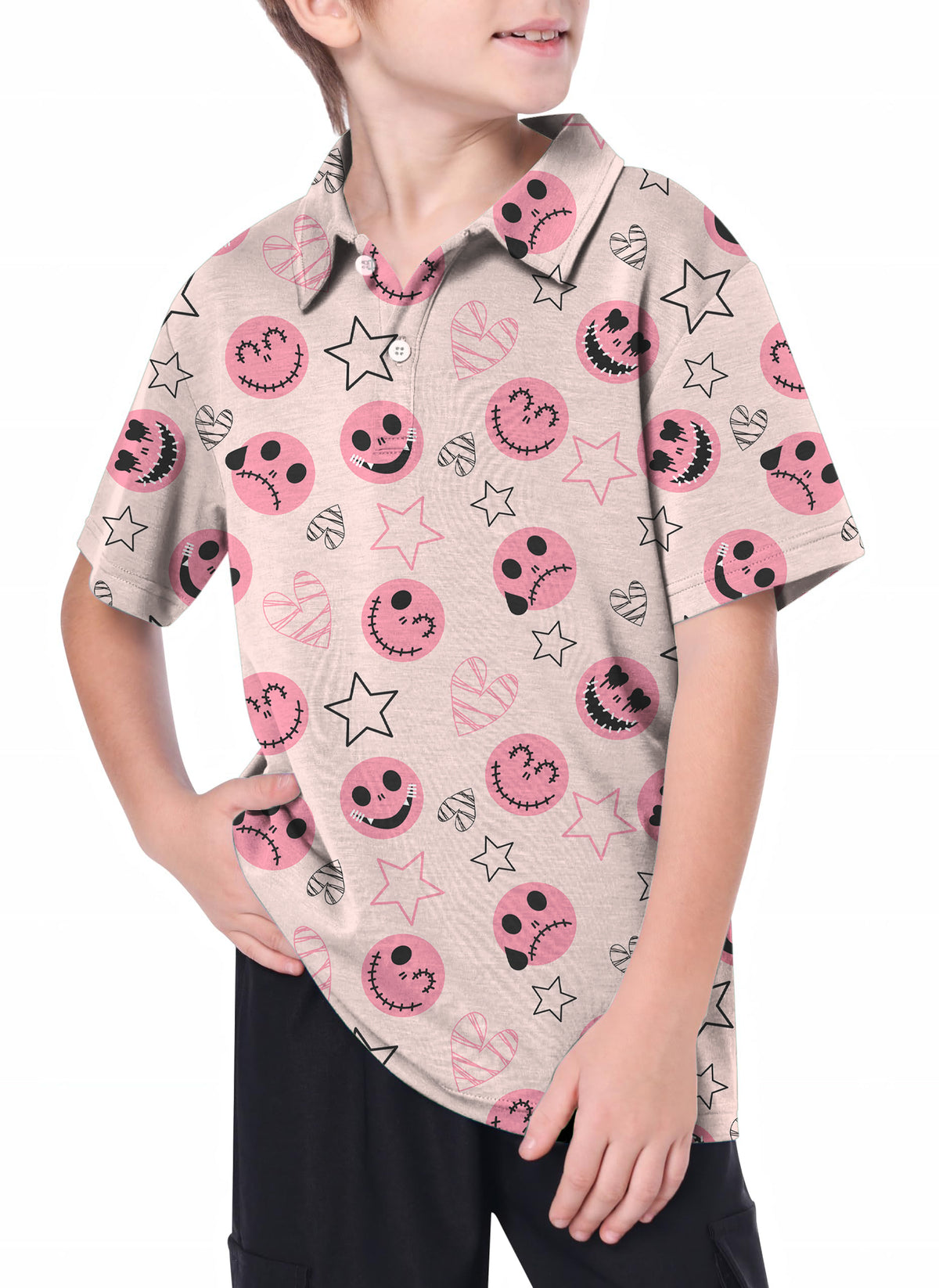 Youth Halloween pink smiley face Golf Polo