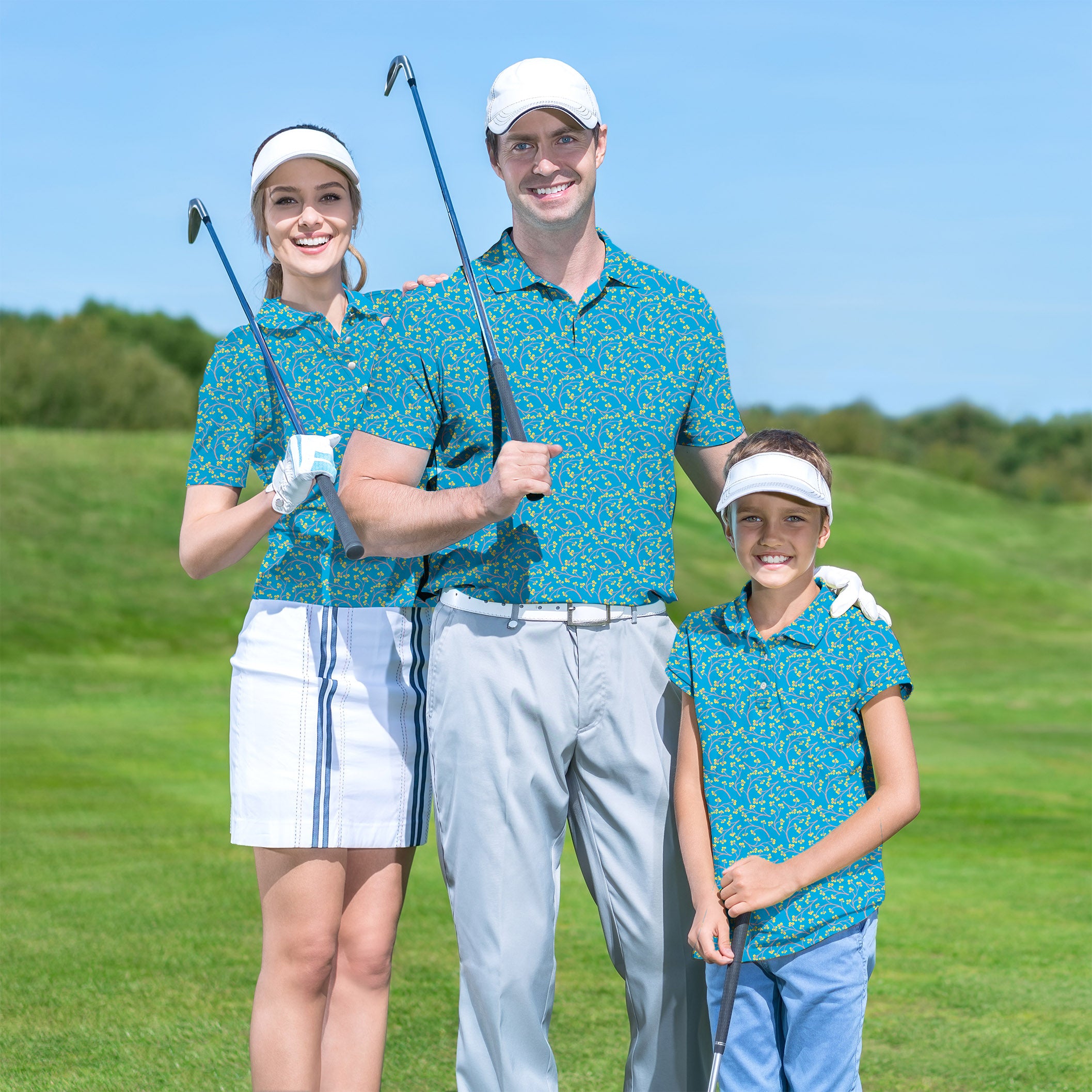 Golf Polo Blue Flowers set Flowers