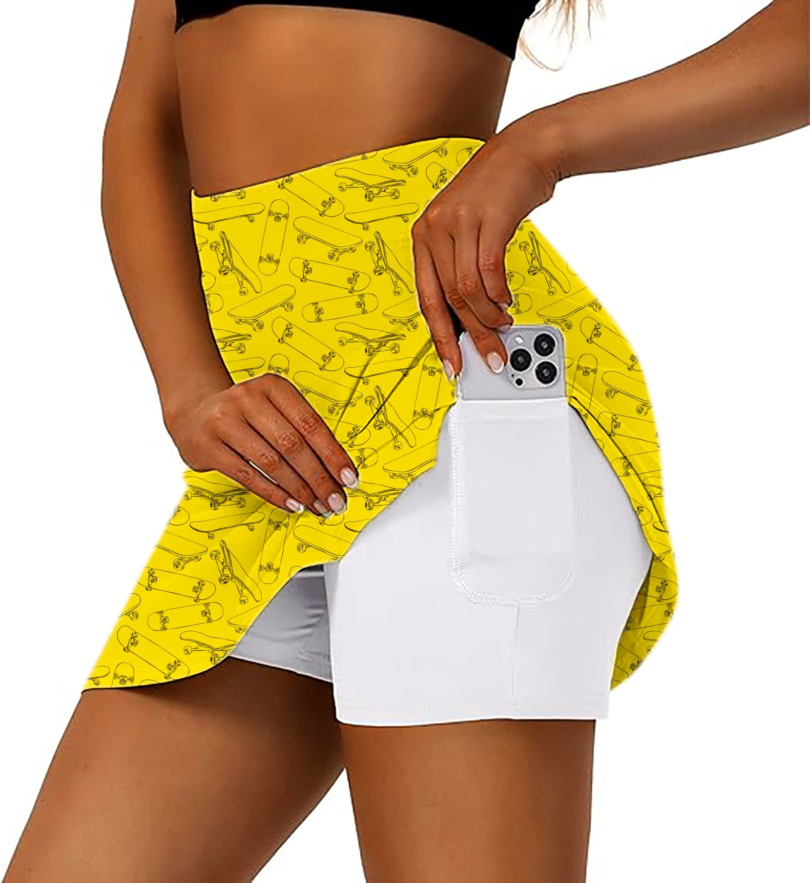 Yellow Skateboard Women's Athletic Golf Skorts Flared Skirts