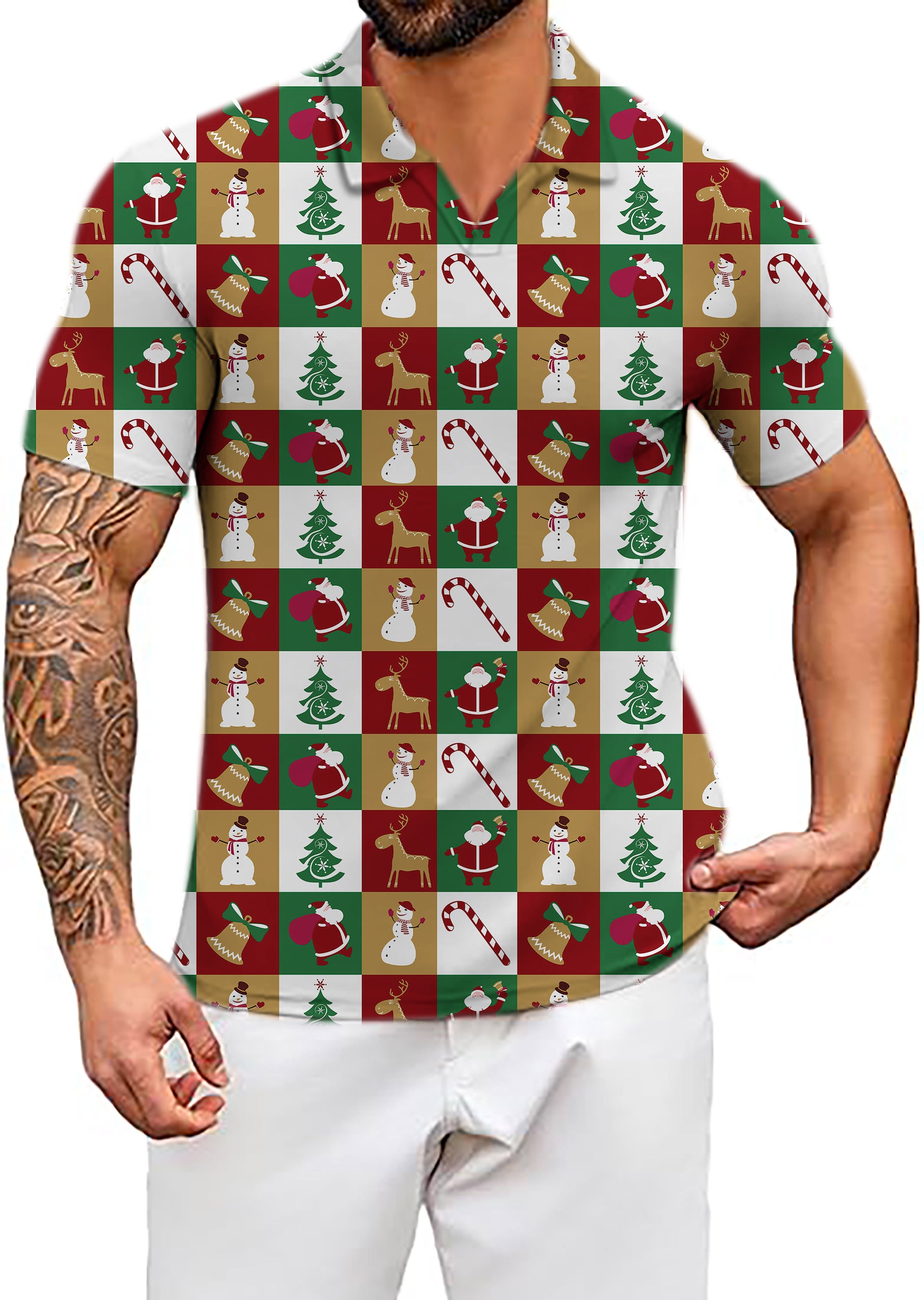 Men's Marry Christmas V Neck Golf Polo Shirts