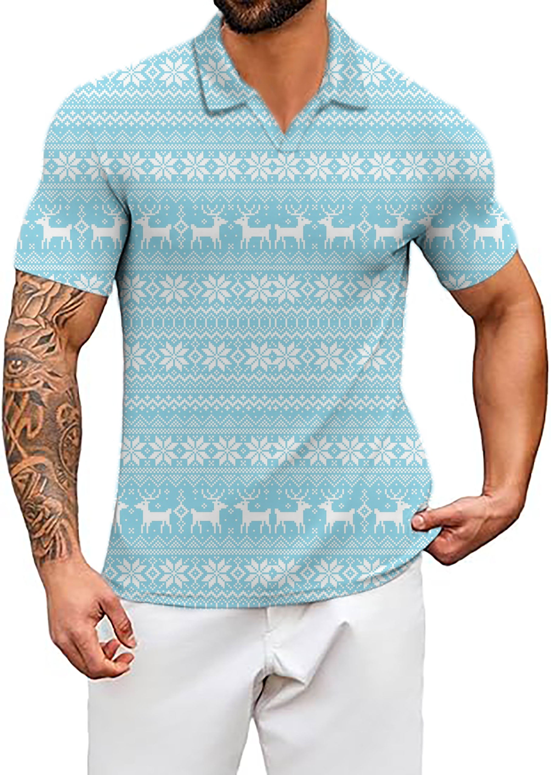 Men's Frozen Wonderland V Neck Golf Polo Shirts