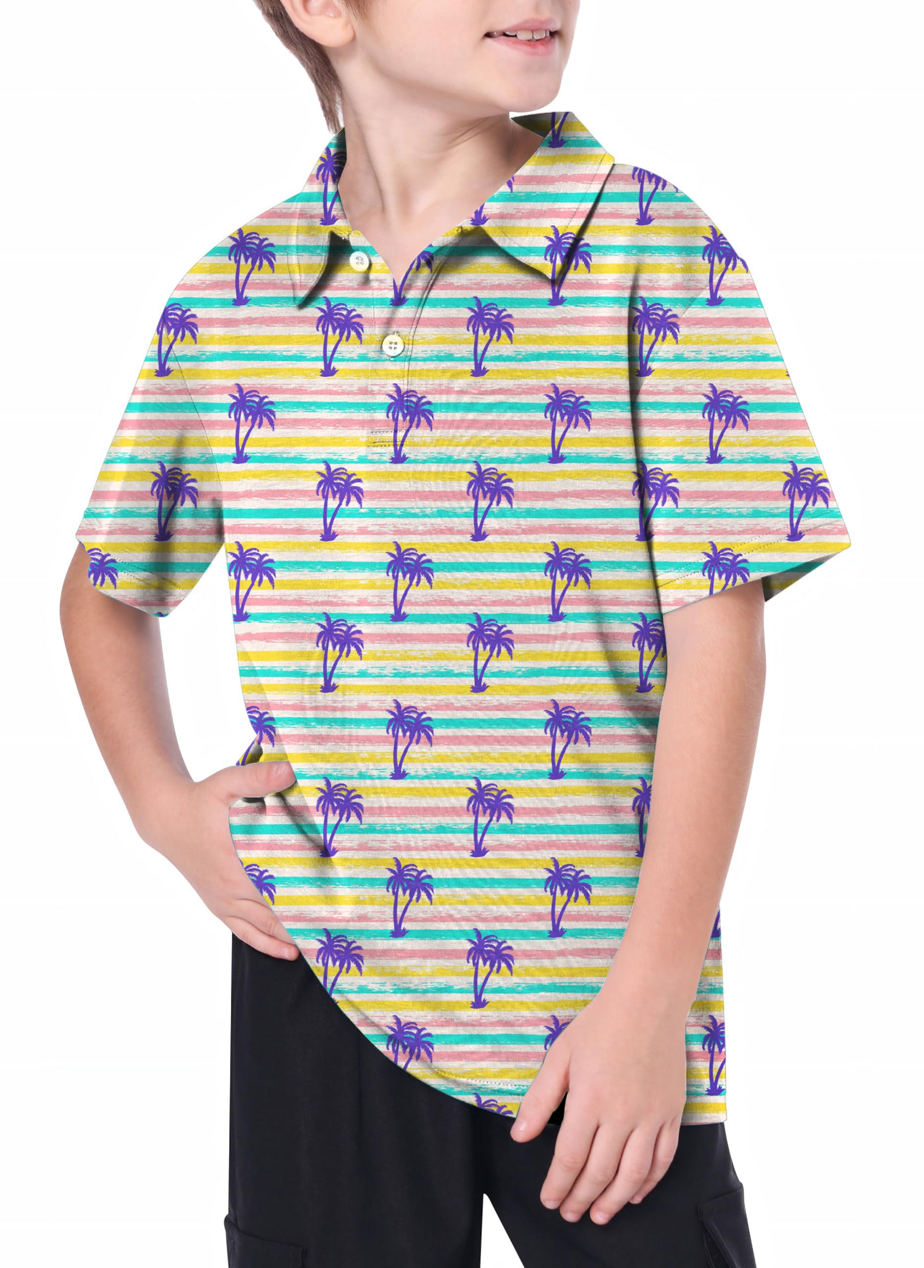 Youth Striped Summer Coconut trees Golf Polo