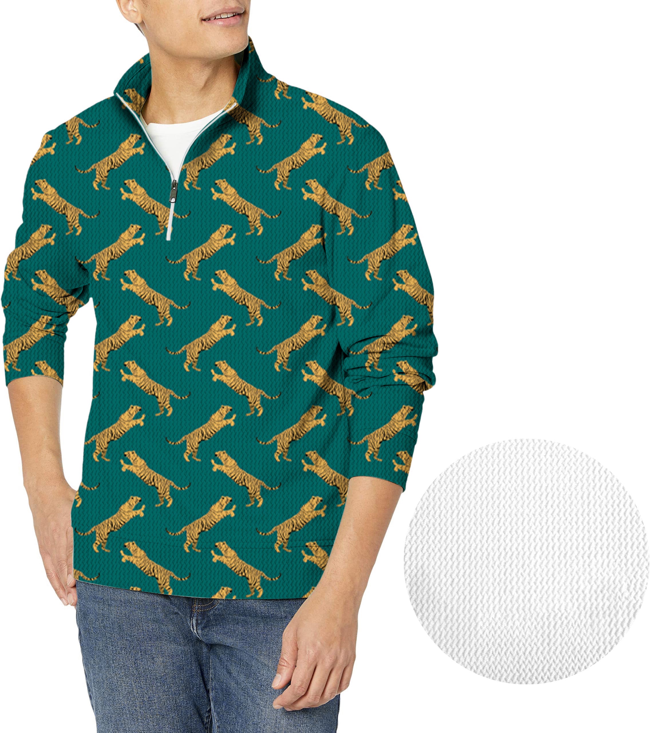 green tiger Men's Golf Waffle Zipper Pullover