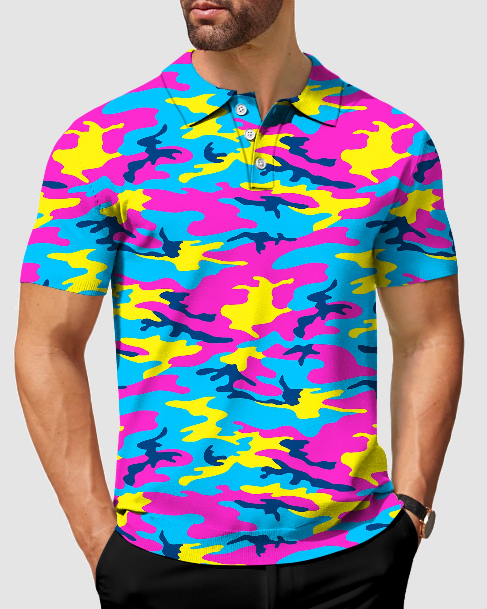 Men's golf polo Neon Camo