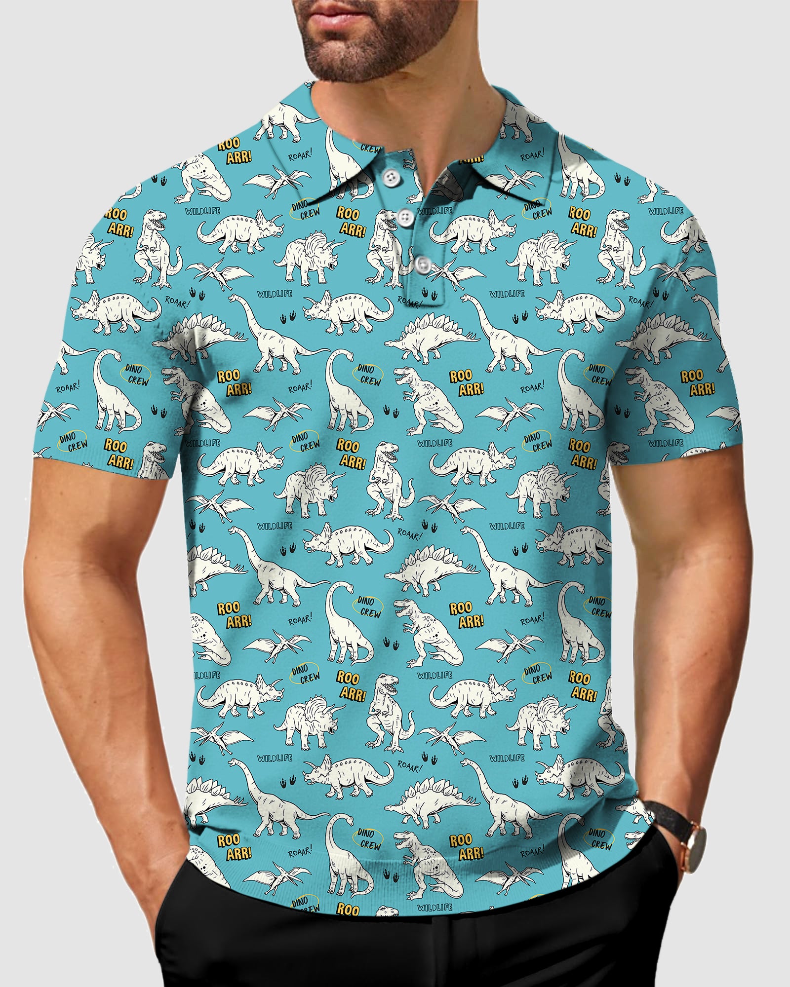 Men's golf polo Dinosaurs rawr