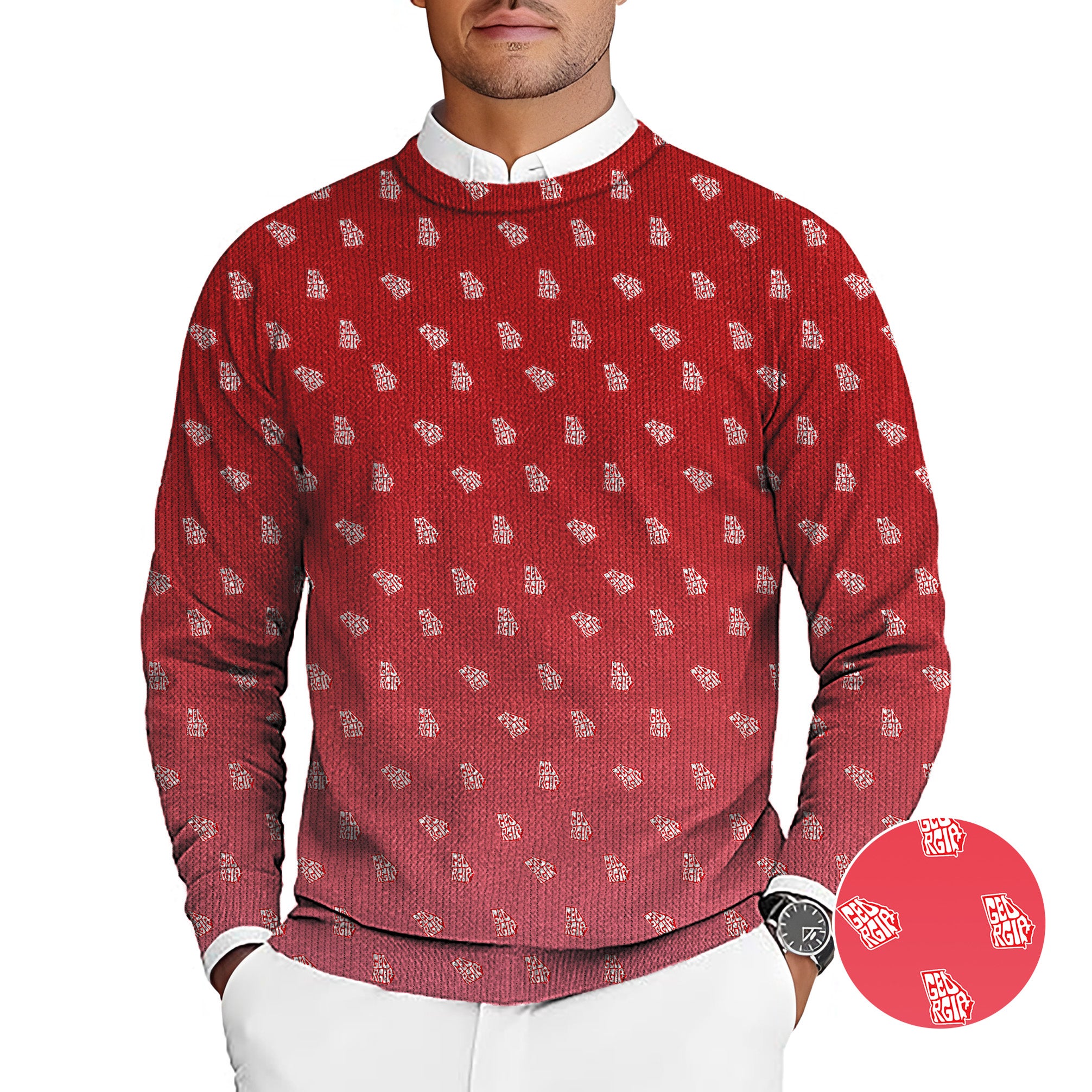 Red Georgia Men's Golf Crewneck Pullover Sweaters Ugly Sweater