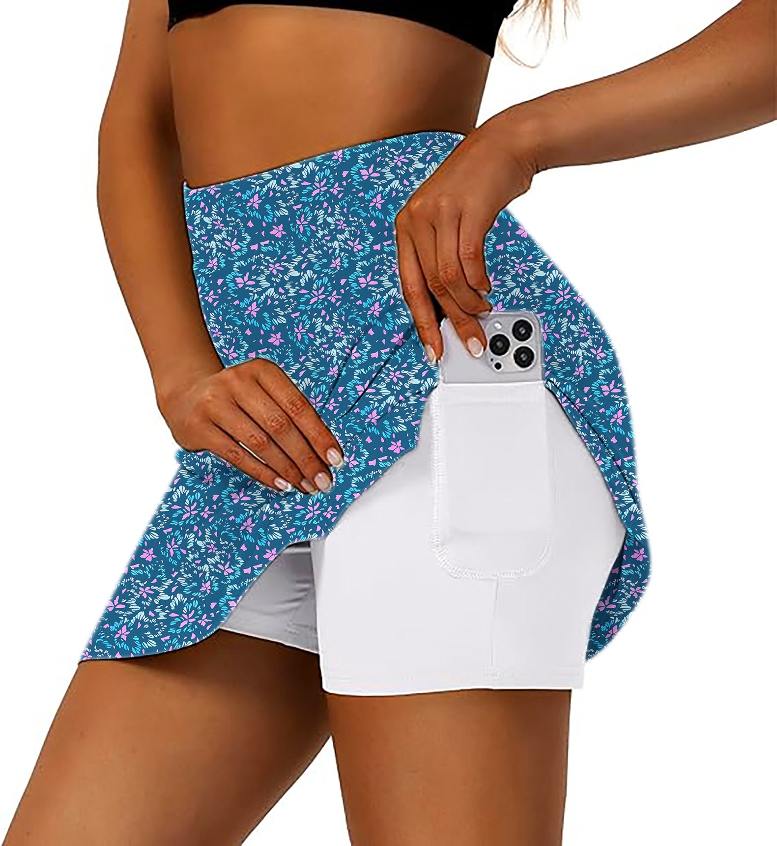 Women's Blooming Blue Golf Skirts Inner Shorts Pocket