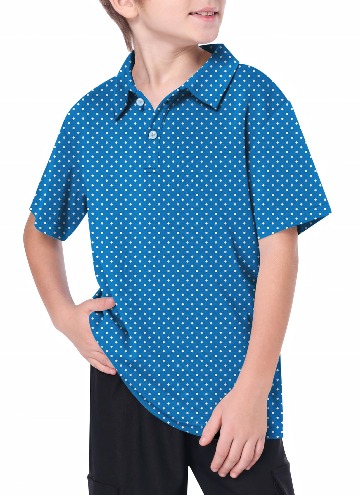 Youth Sky blue with white polka dots Golf Polo