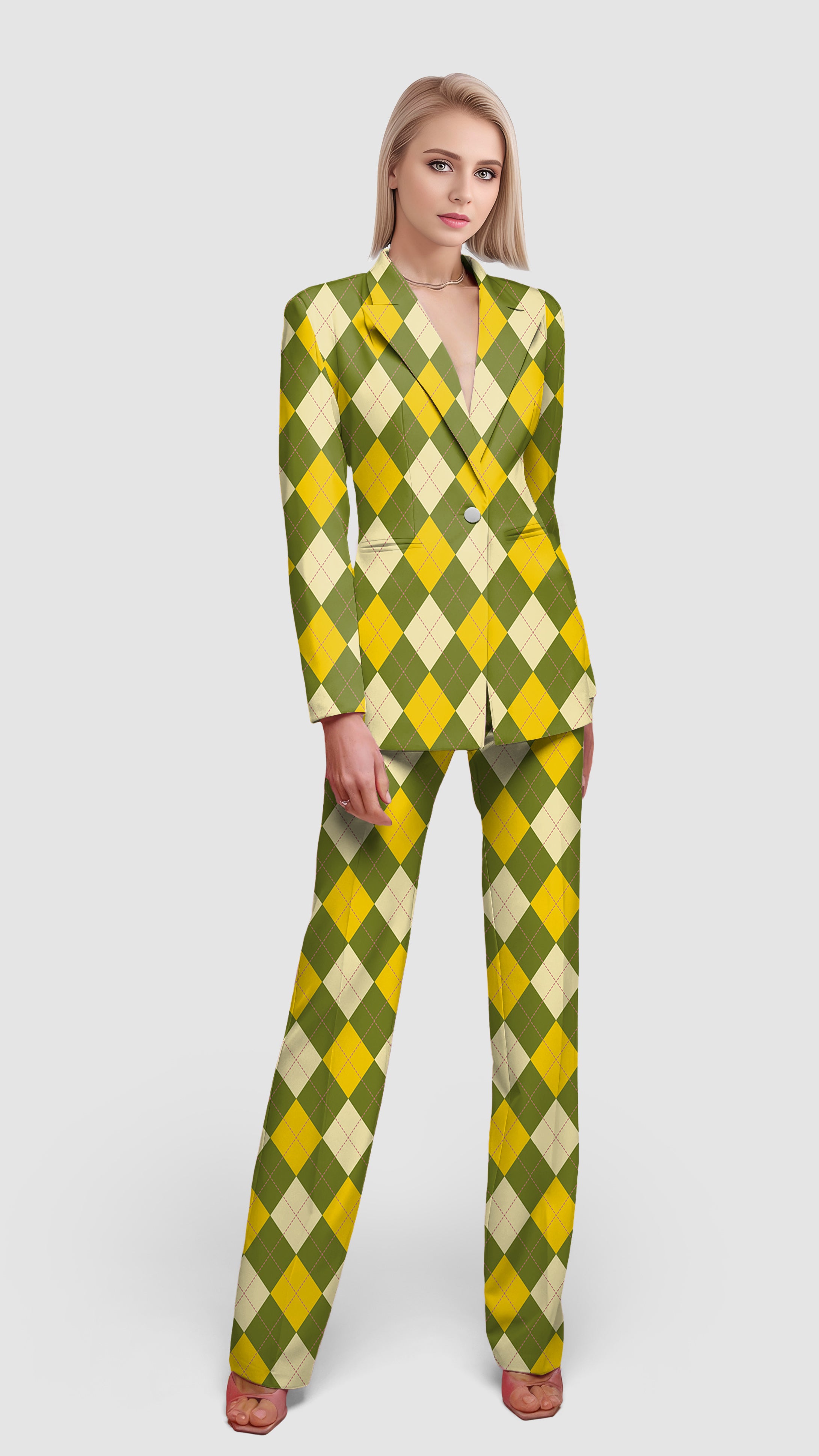 Yollow Argyle-Women's Blazer Casual Work Office Blazer Suit set