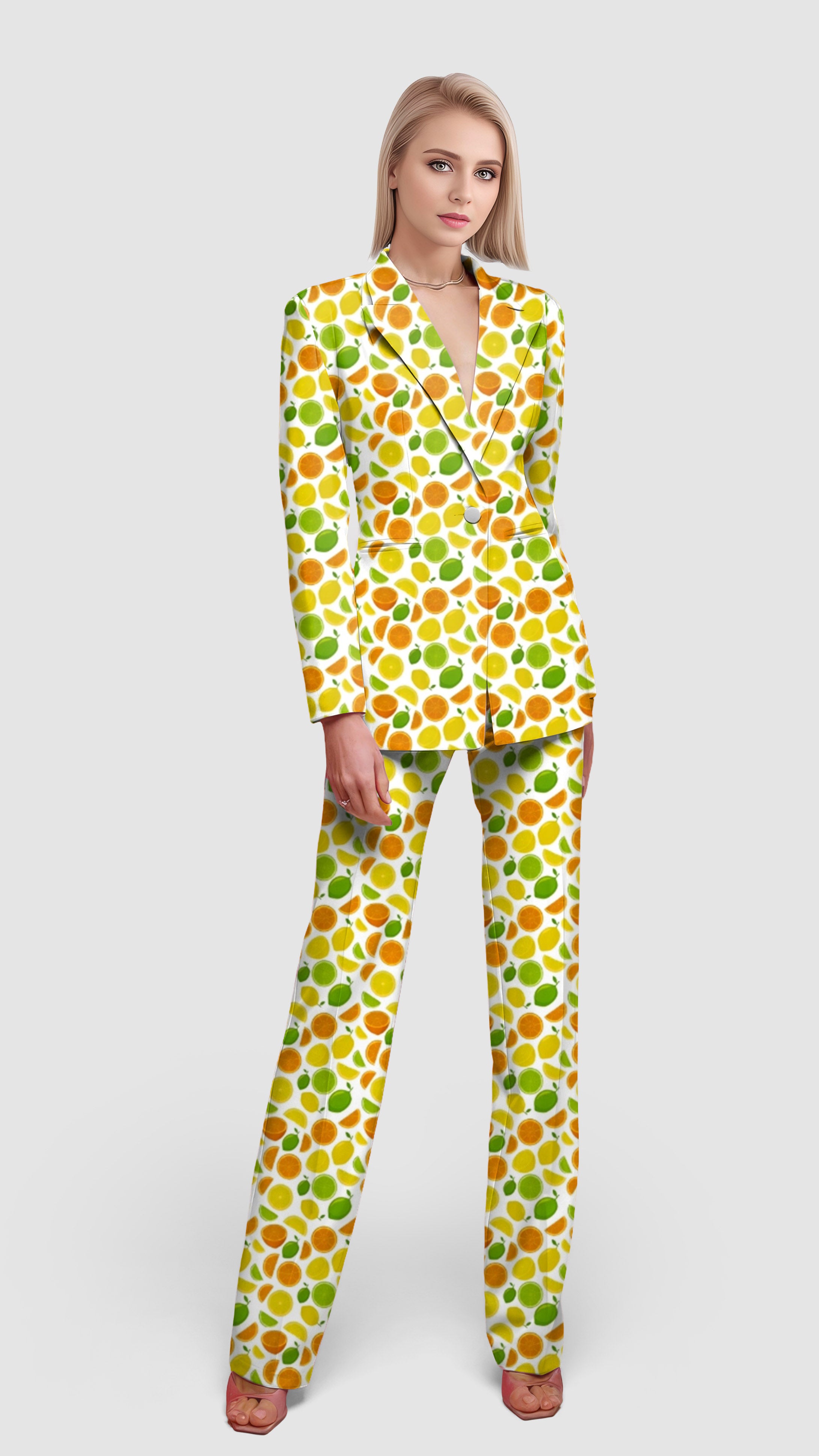 Summer Lemon-Women's Blazer Casual Work Office Blazer Suit set