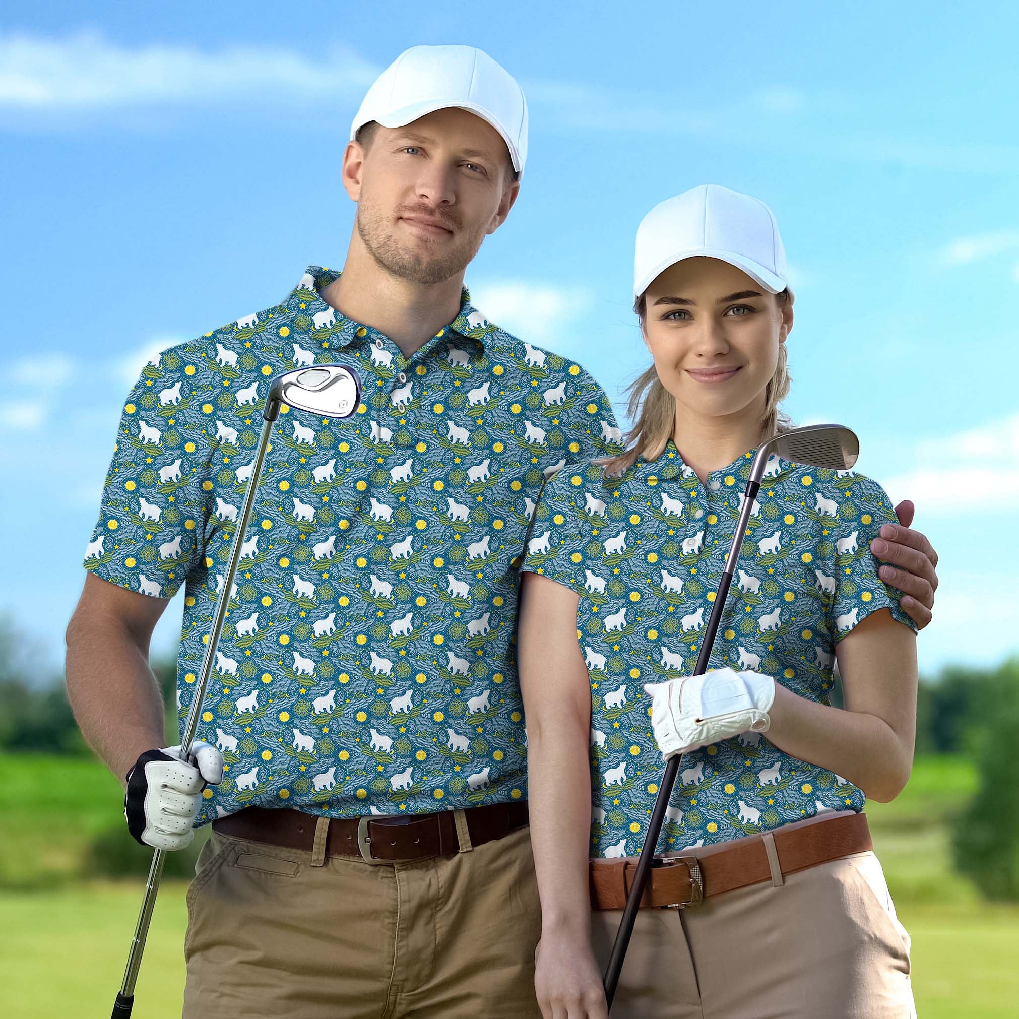 Golf Polo Couple Family set Star mountain bear