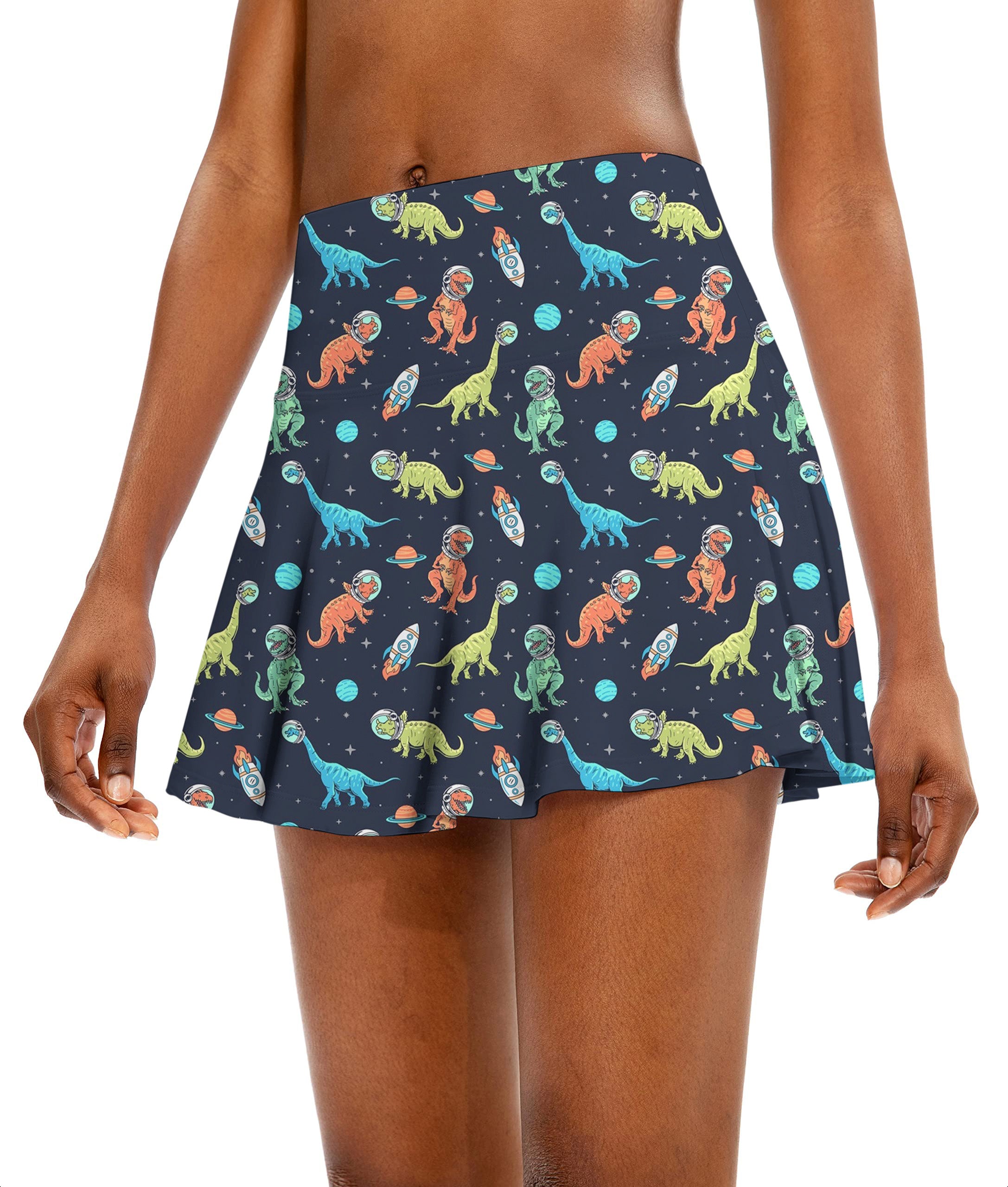 Space Dinosaur Women's Athletic Golf Skorts Flared Skirts