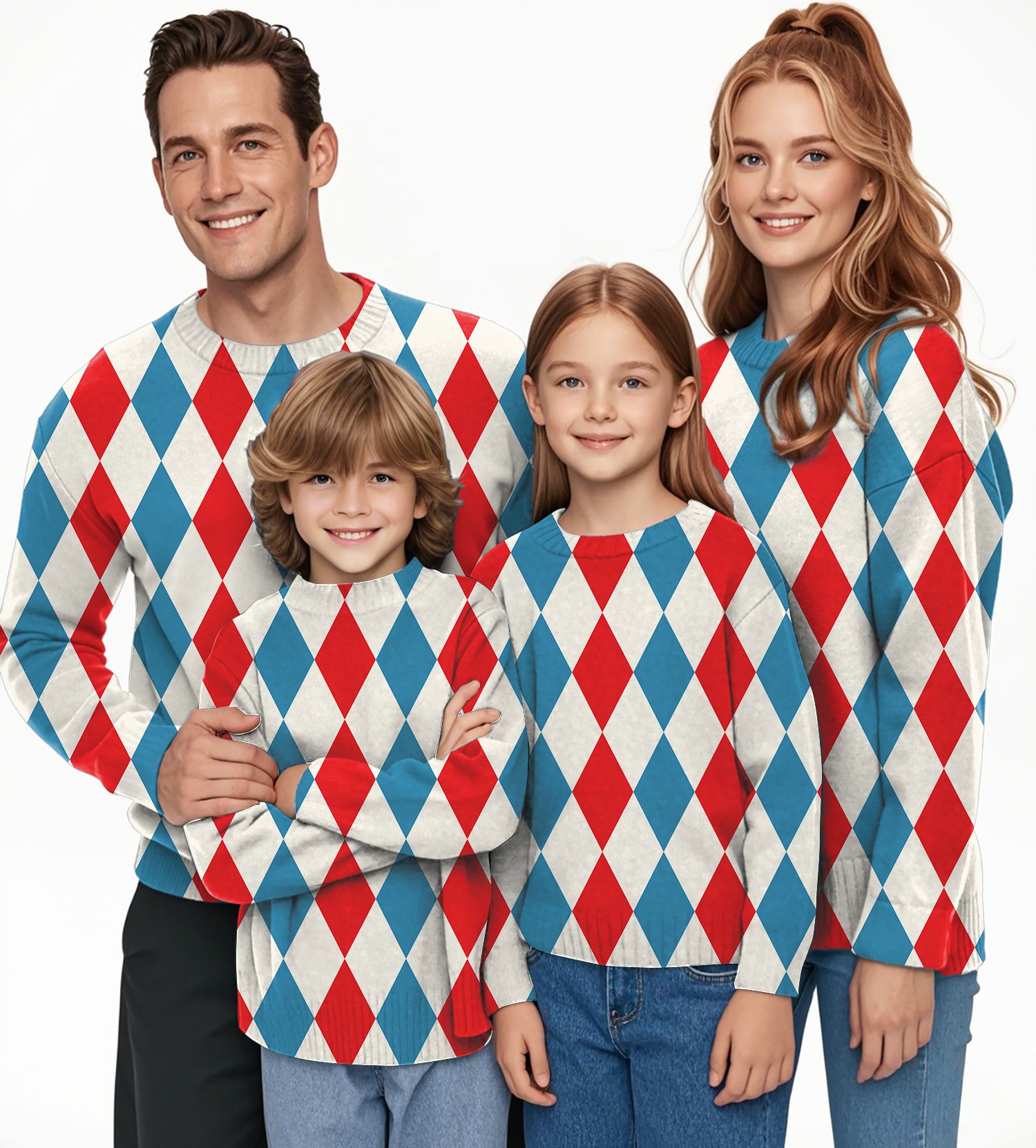 Geometric checkerboard Argyle Crewneck Pullover Ugly Sweater Men Women boy girl family