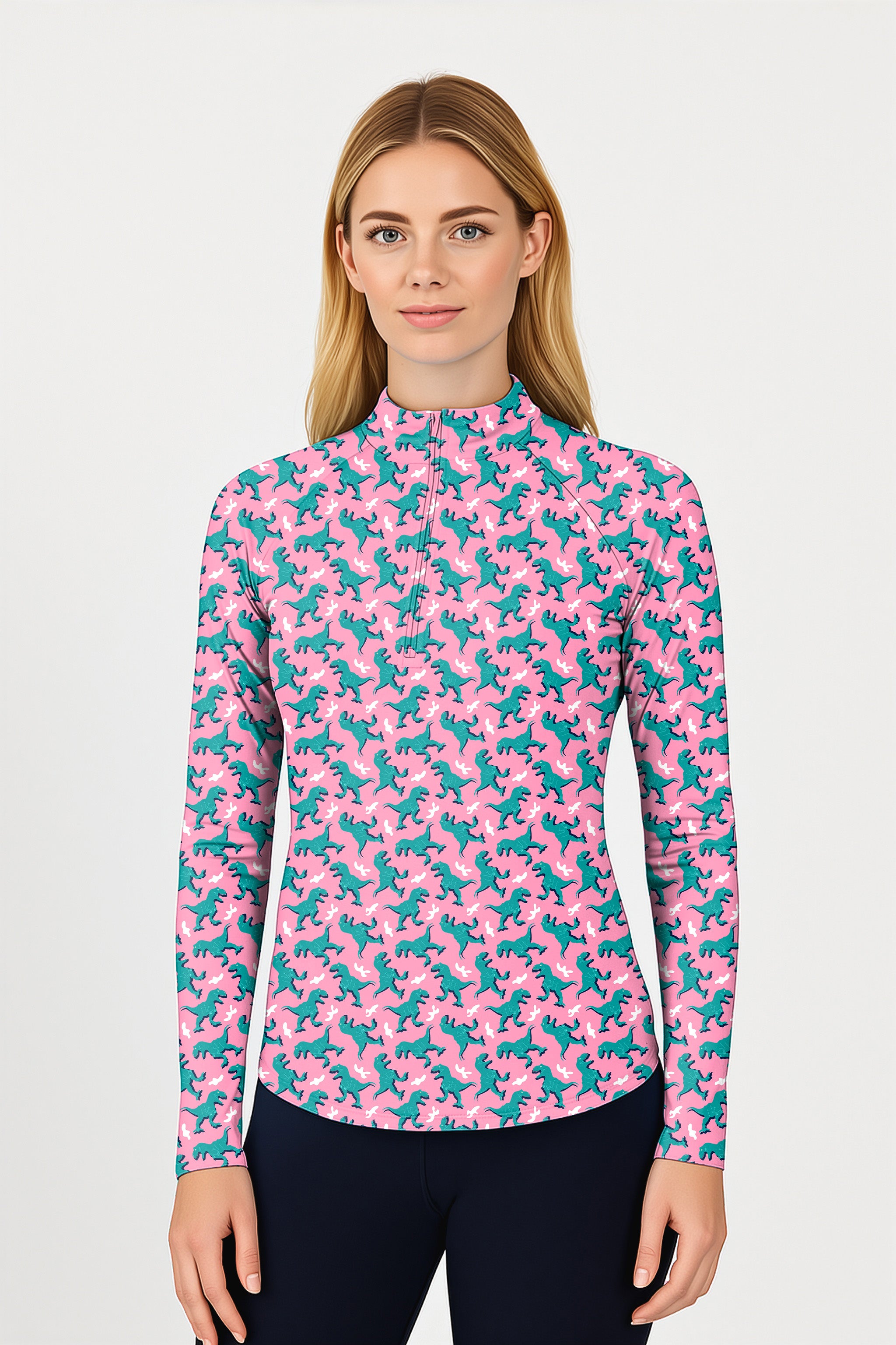 Green Dinosaur  Women's Golf Active 3/4 Zip Top