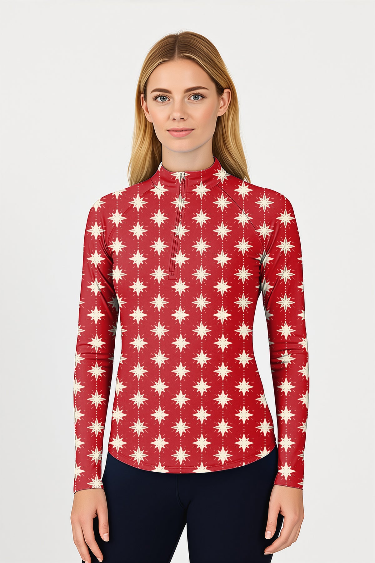 Christmas Star Women's Golf Active 3/4 Zipper Top Long Sleeves